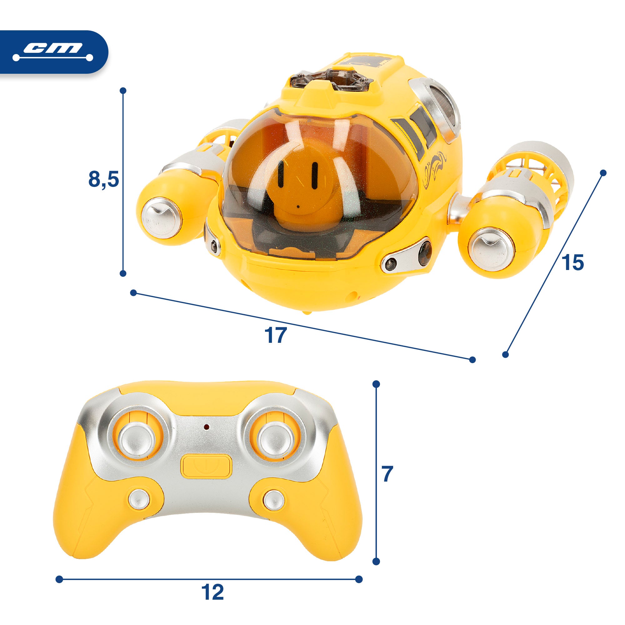 Submarino de 17 cm com comando remoto de 360°, luzes e motor de pulverização. Barco de pulverização.