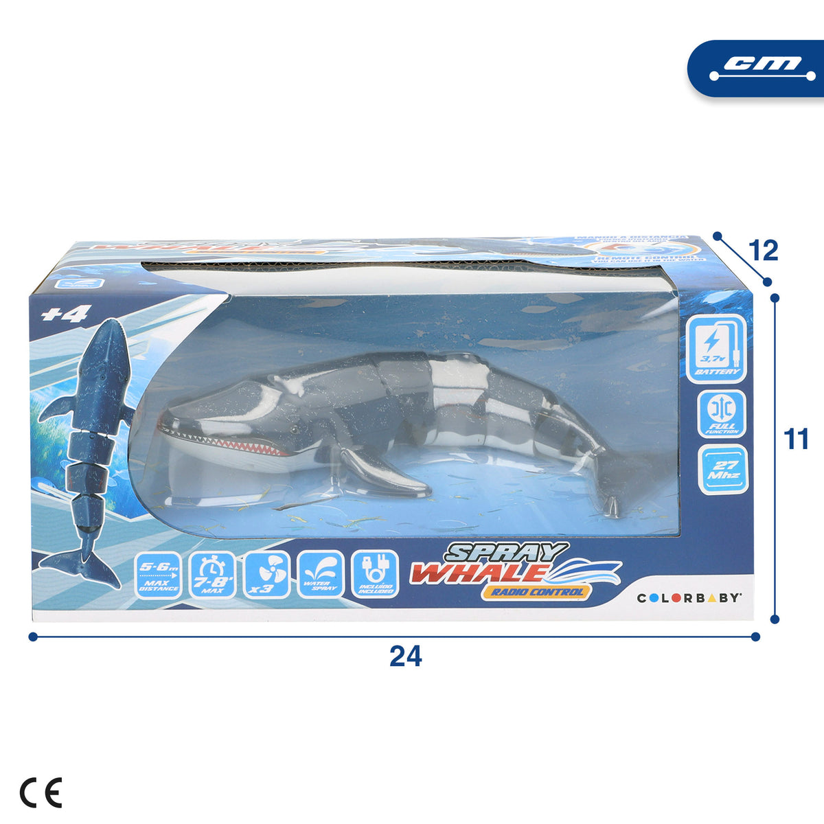 Baleia de brinquedo com controlo remoto, barco de corrida de 20 cm