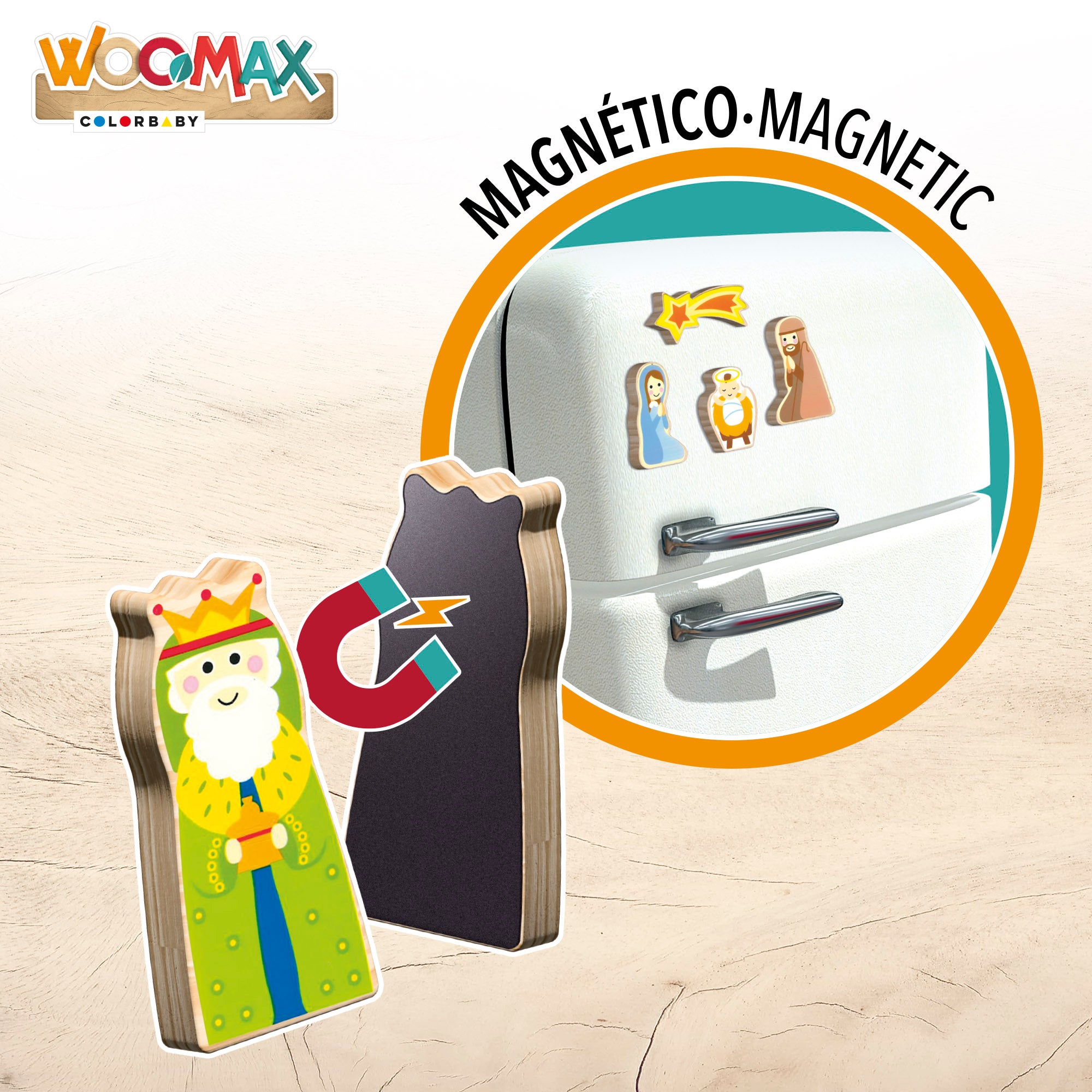 WOOMAX Belén de madera magnético 11 piezas