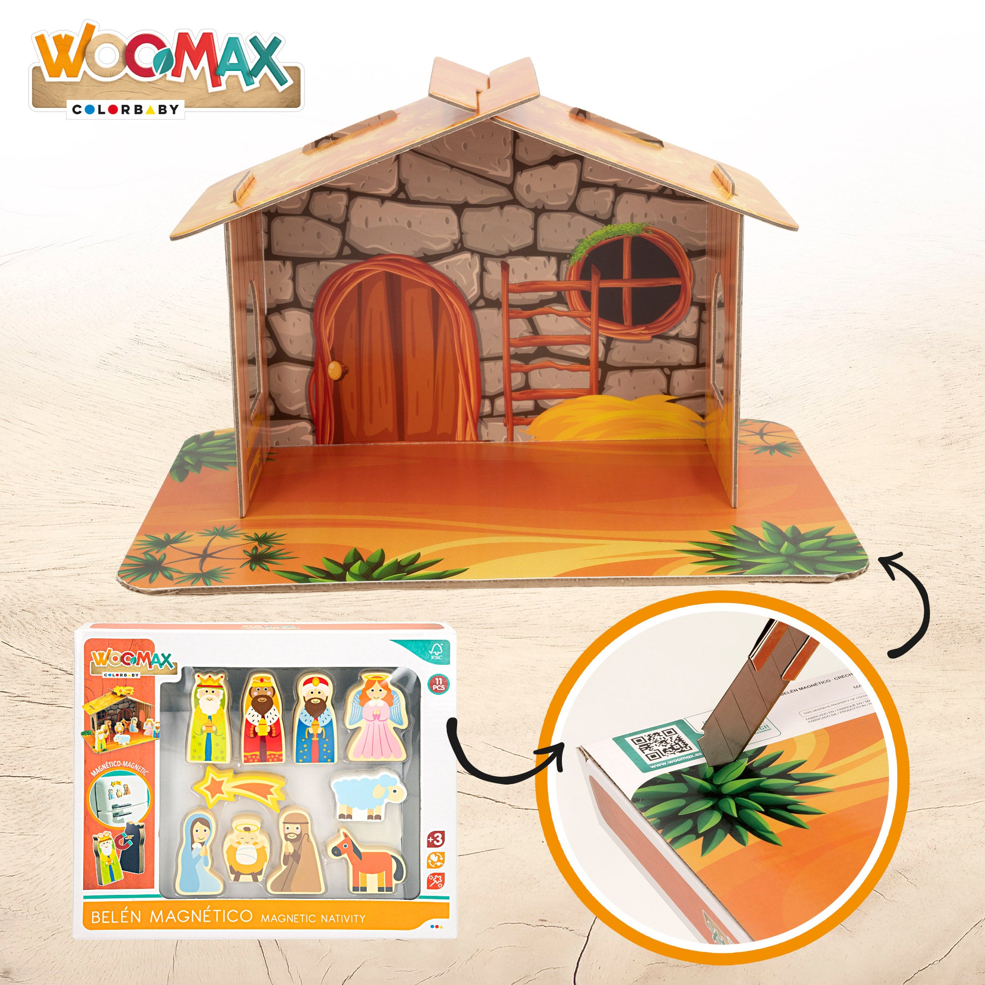 WOOMAX Belén de madera magnético 11 piezas
