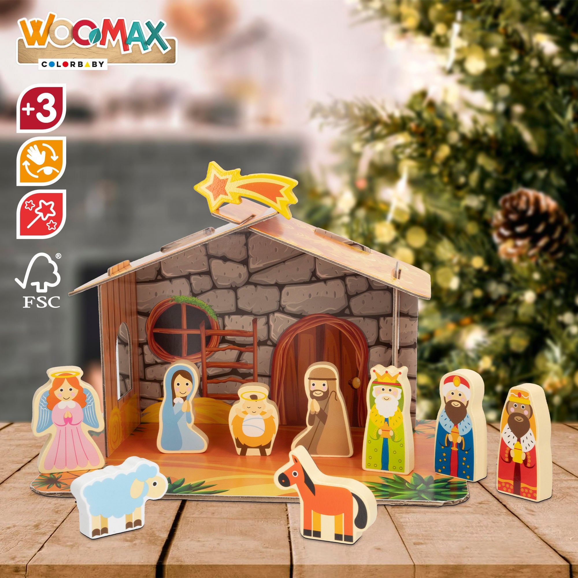 WOOMAX Belén de madera magnético 11 piezas