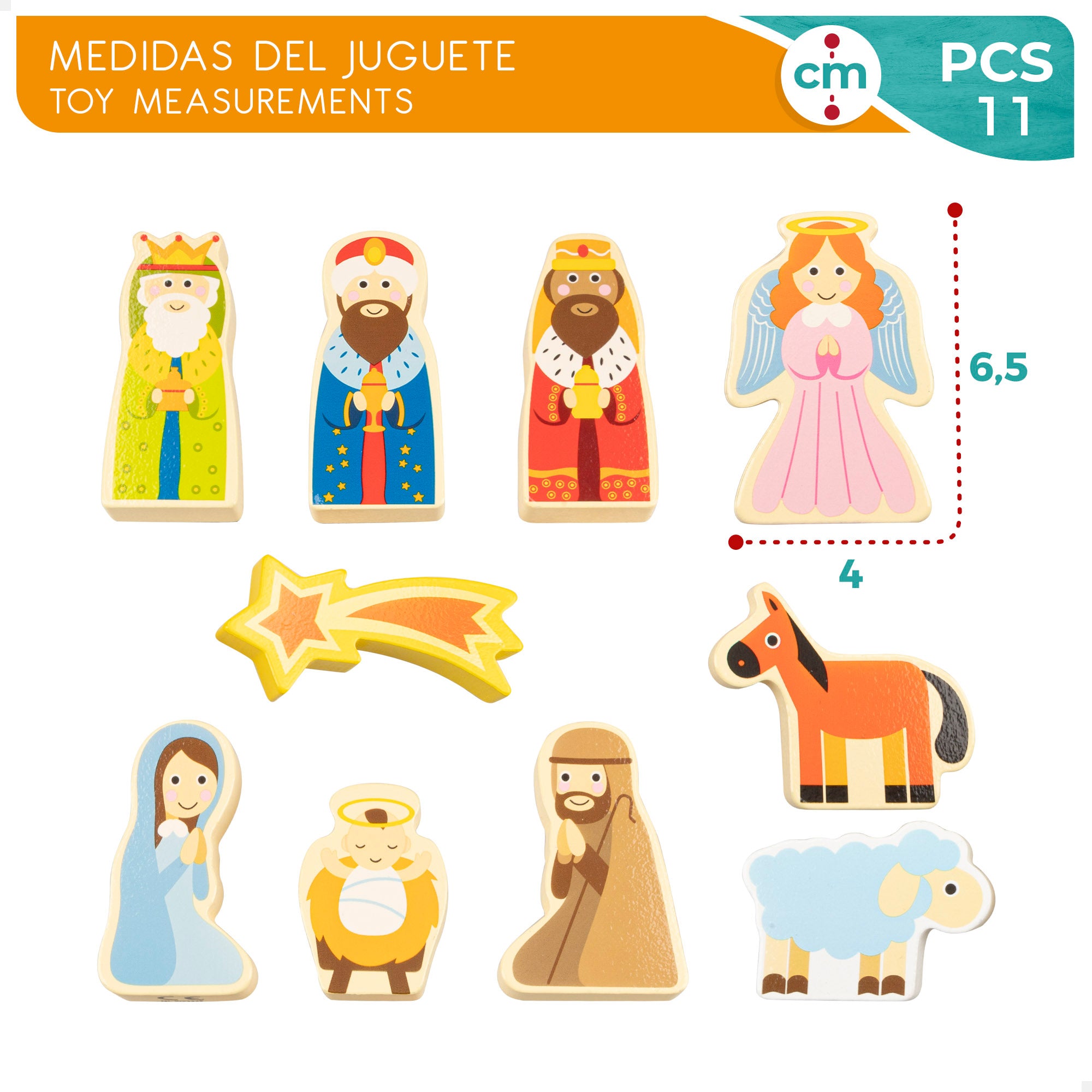 WOOMAX Belén de madera magnético 11 piezas