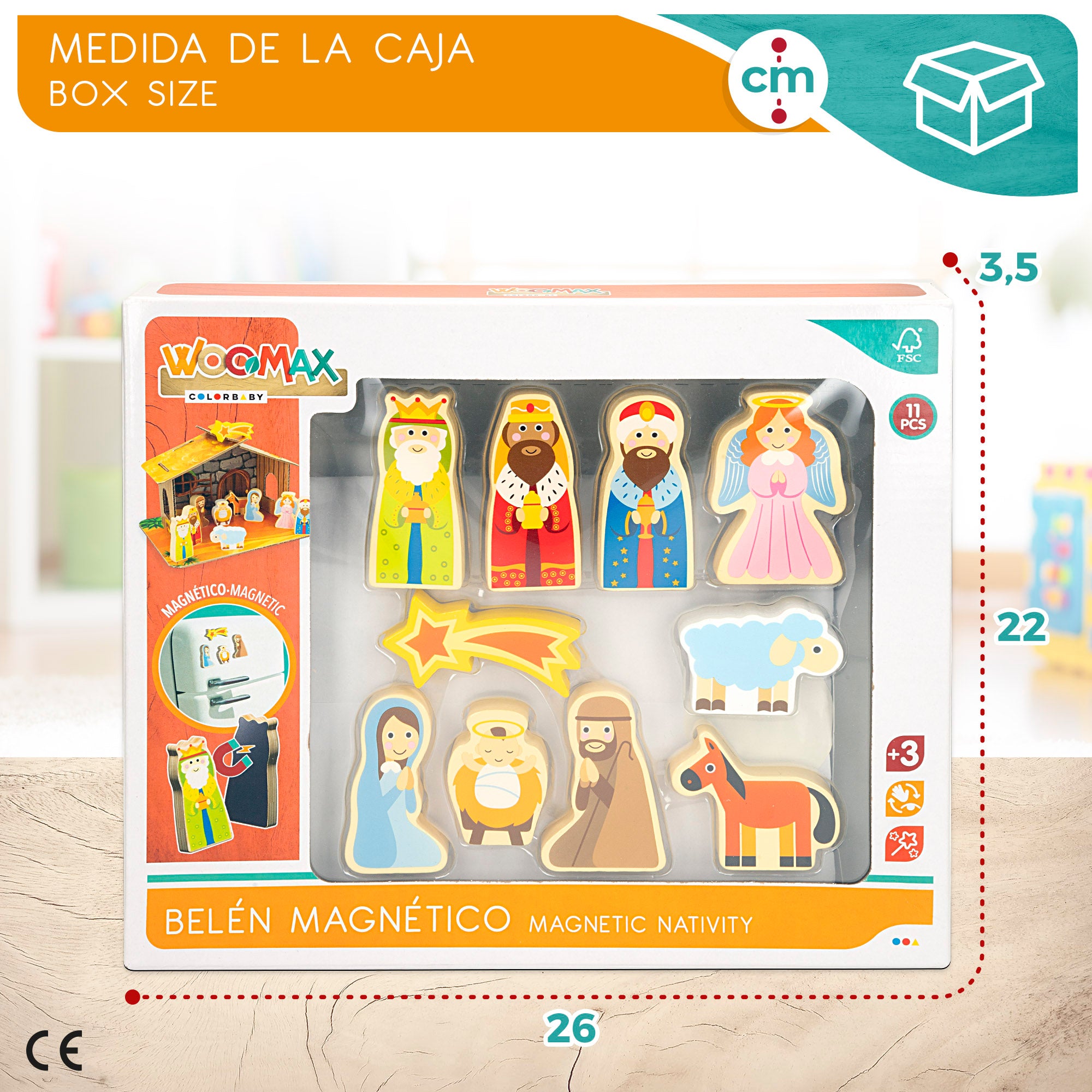WOOMAX Belén de madera magnético 11 piezas