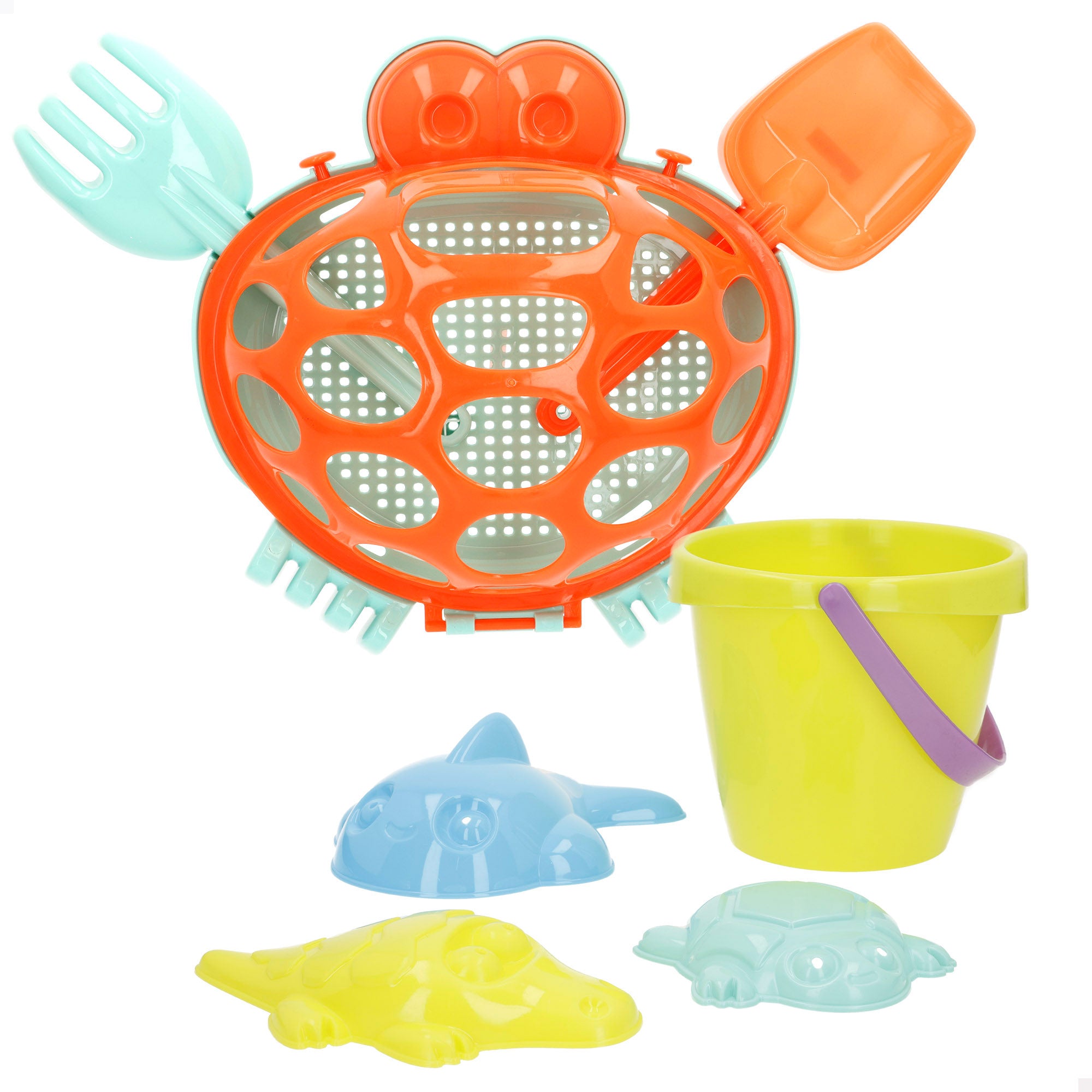 Cubo de playa con accesorios y moldes Color Beach