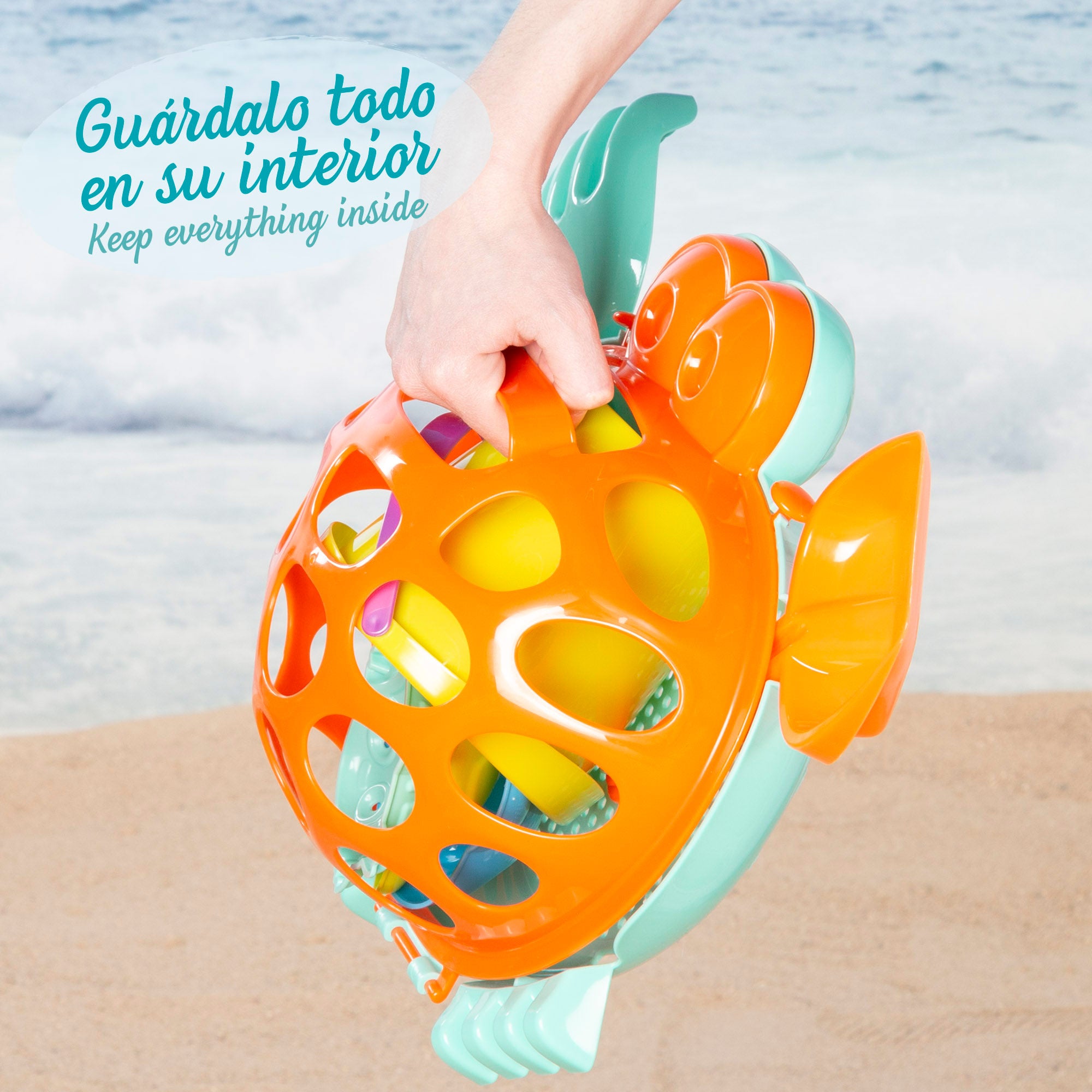 Cubo de playa con accesorios y moldes Color Beach