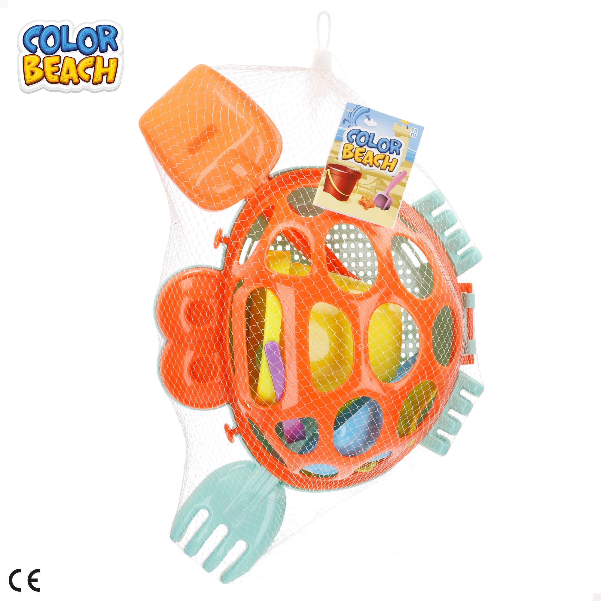 Cubo de playa con accesorios y moldes Color Beach