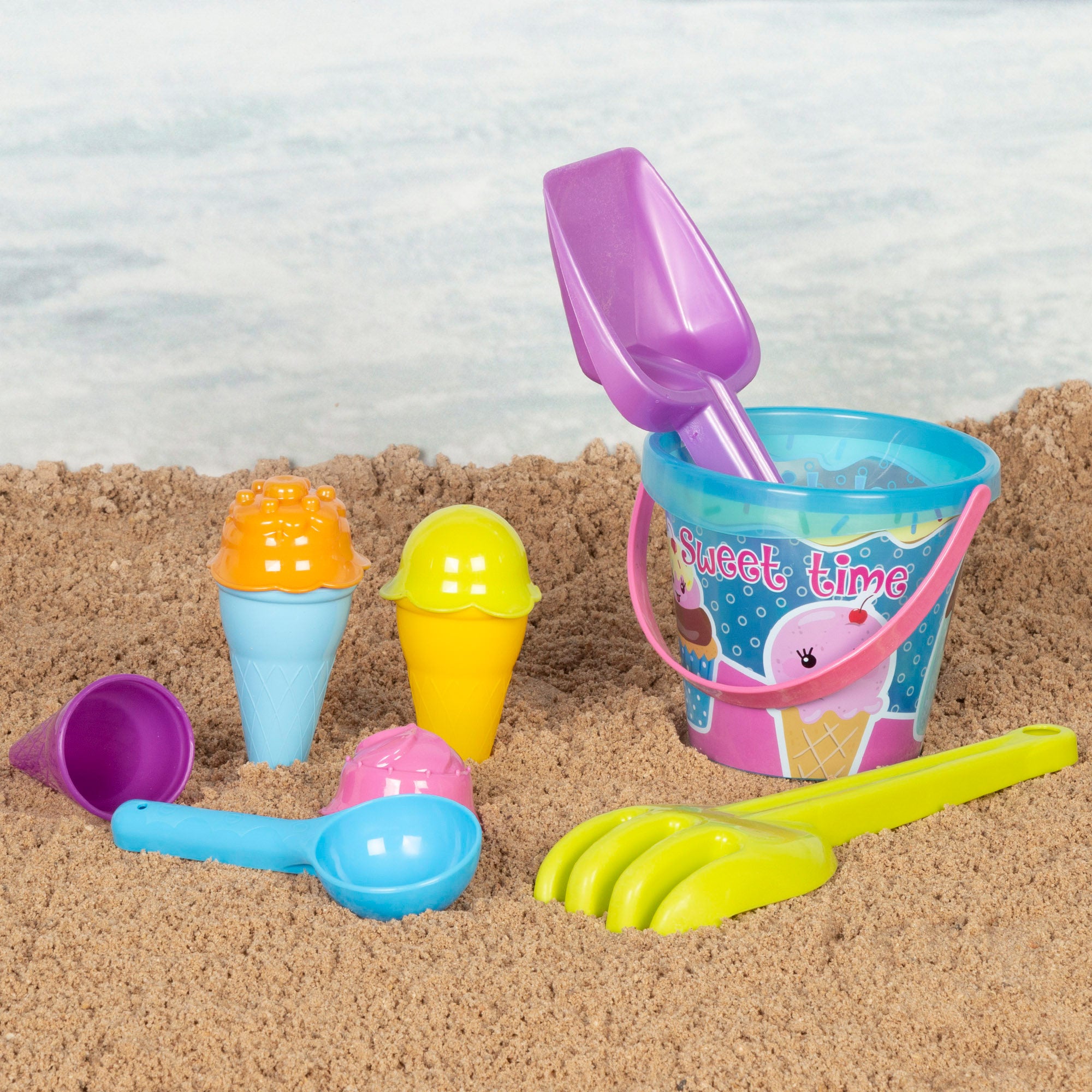 Cubo de playa con accesorios y cangrejo Color Beach