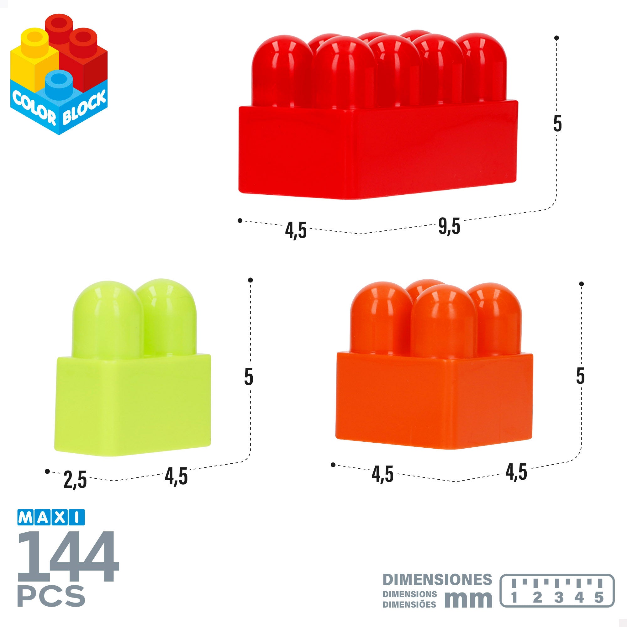 Juego de bloques de construcción 144 piezas Maxi Color Block