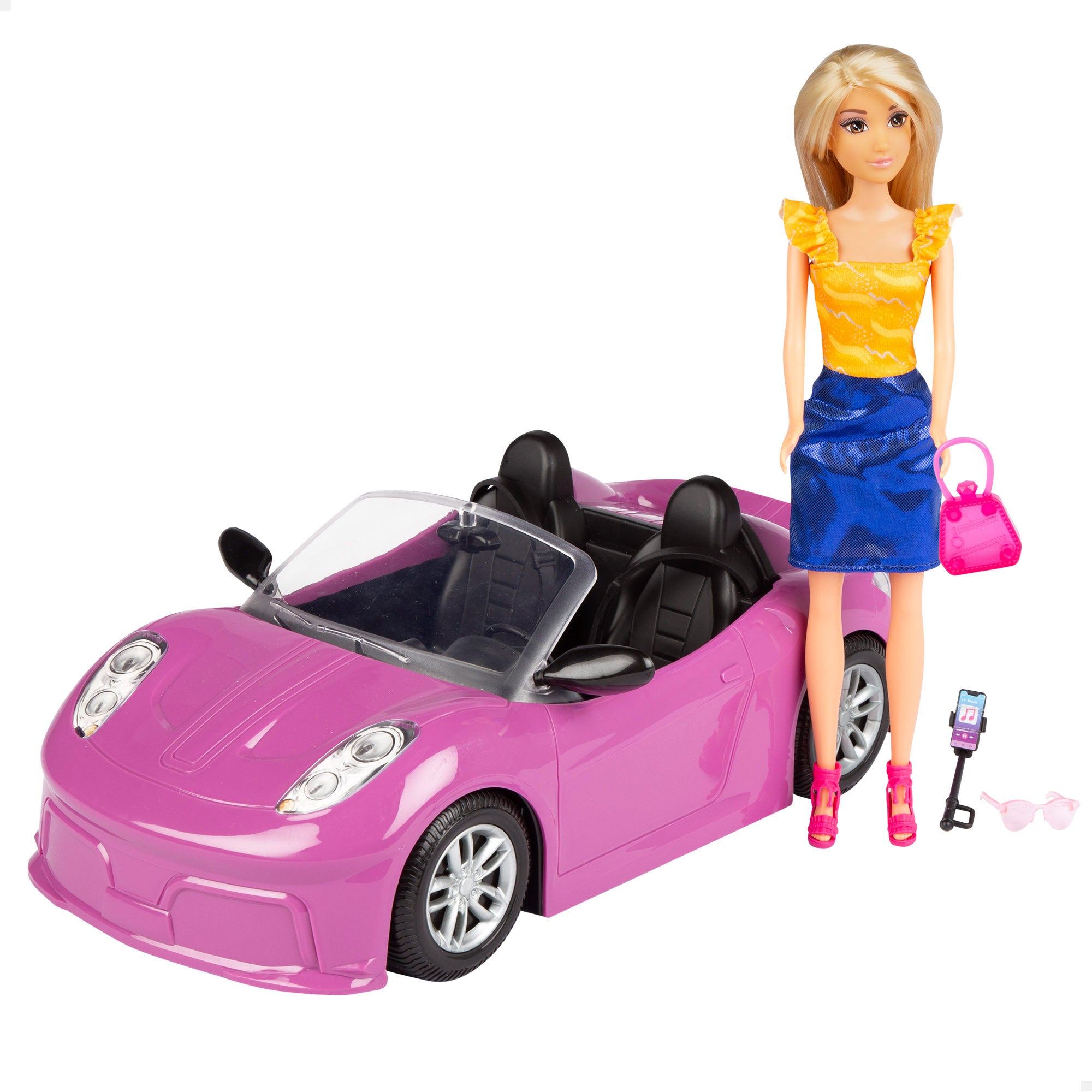 Muñeca con coche deportivo y accesorios Isabella