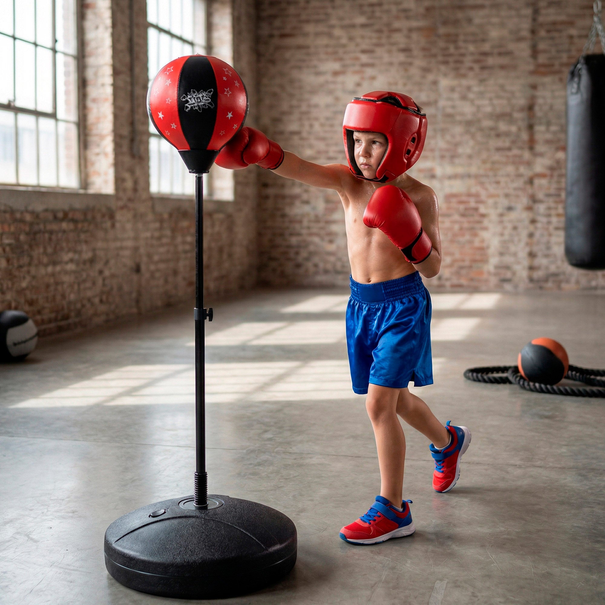 Saco boxeo infantil con guantes e hinchador CB Sports