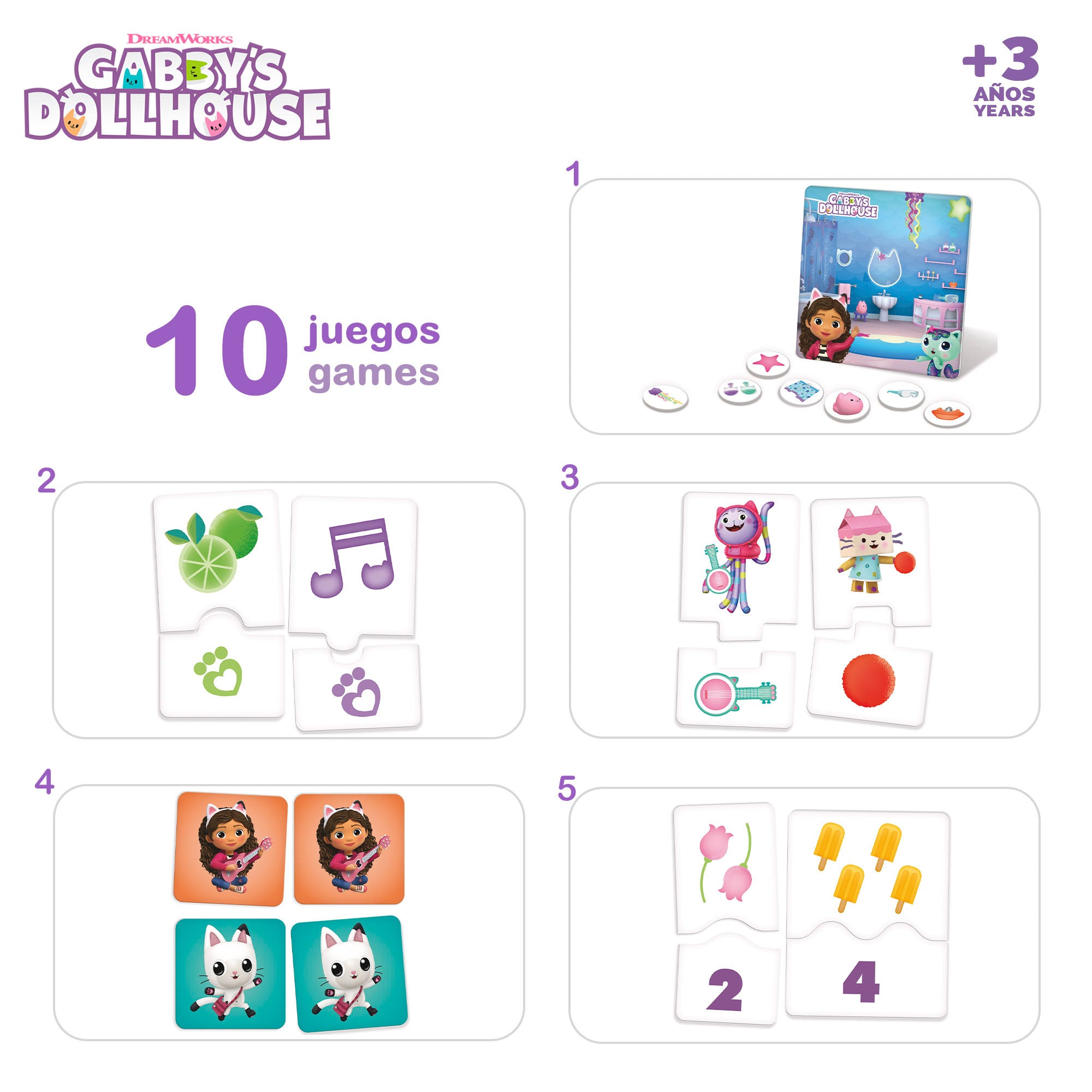 Gabby's Dollhouse Juegos de mesa 10 en 1