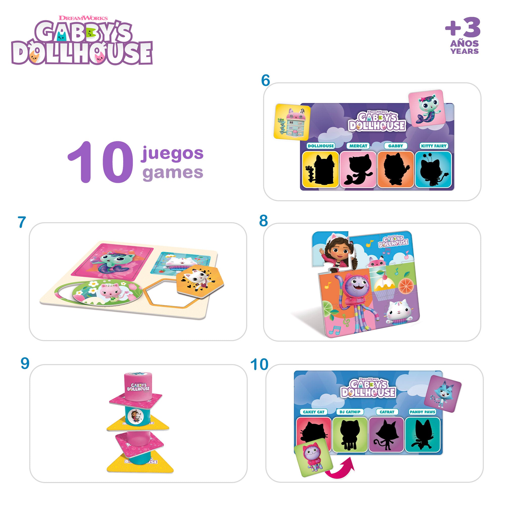 Gabby's Dollhouse Juegos de mesa 10 en 1