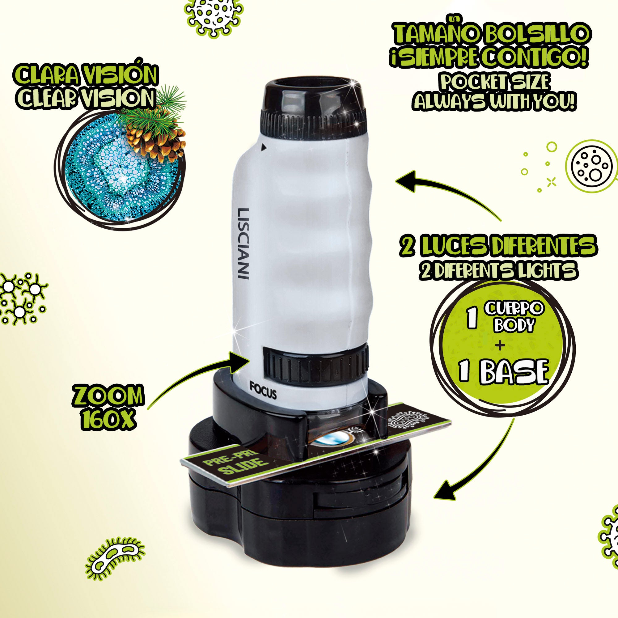 Lisciani Micro Microscopio para niños portátil, pequeño y ligero 2 en 1