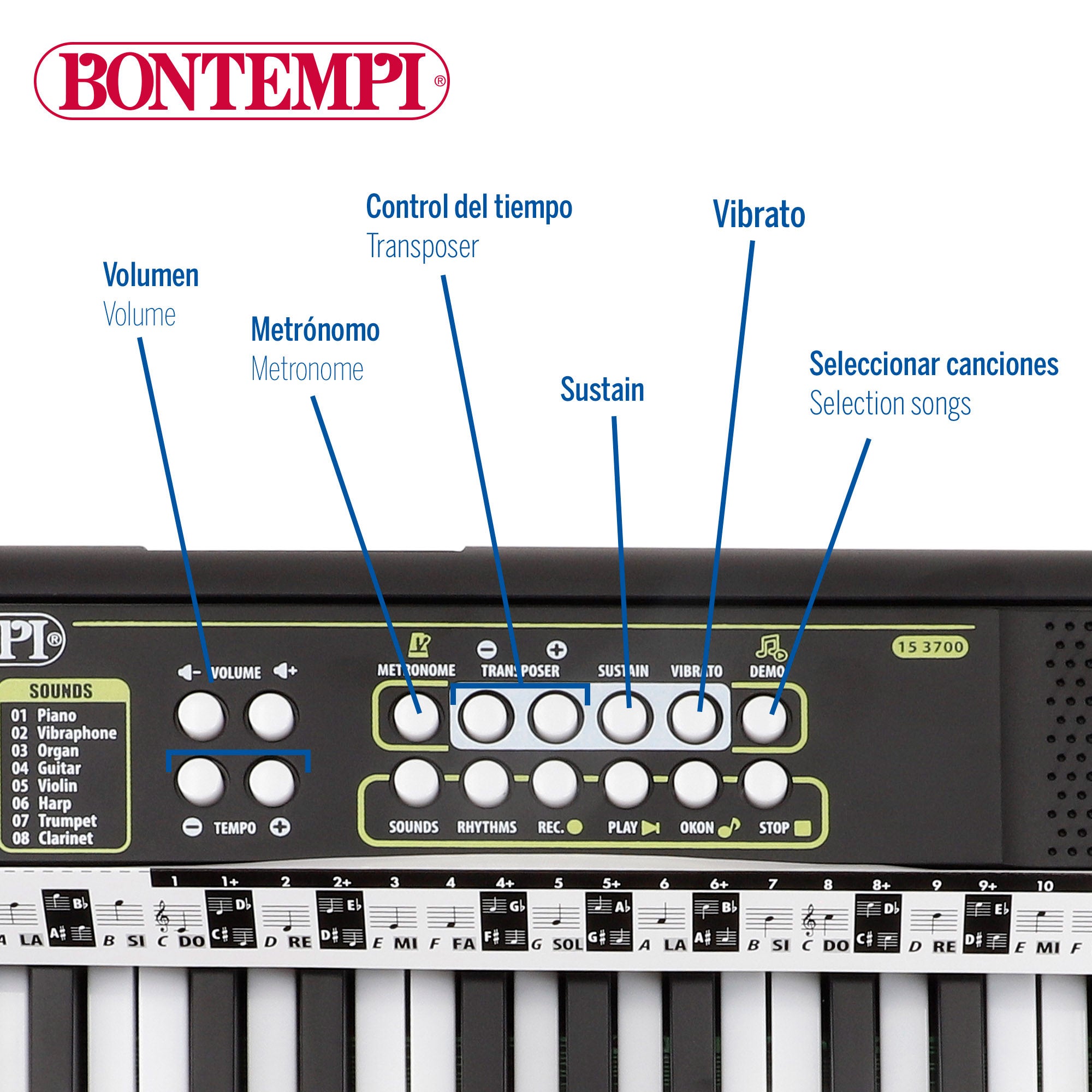 Teclado piano electrónico 37 teclas para niños Bontempi