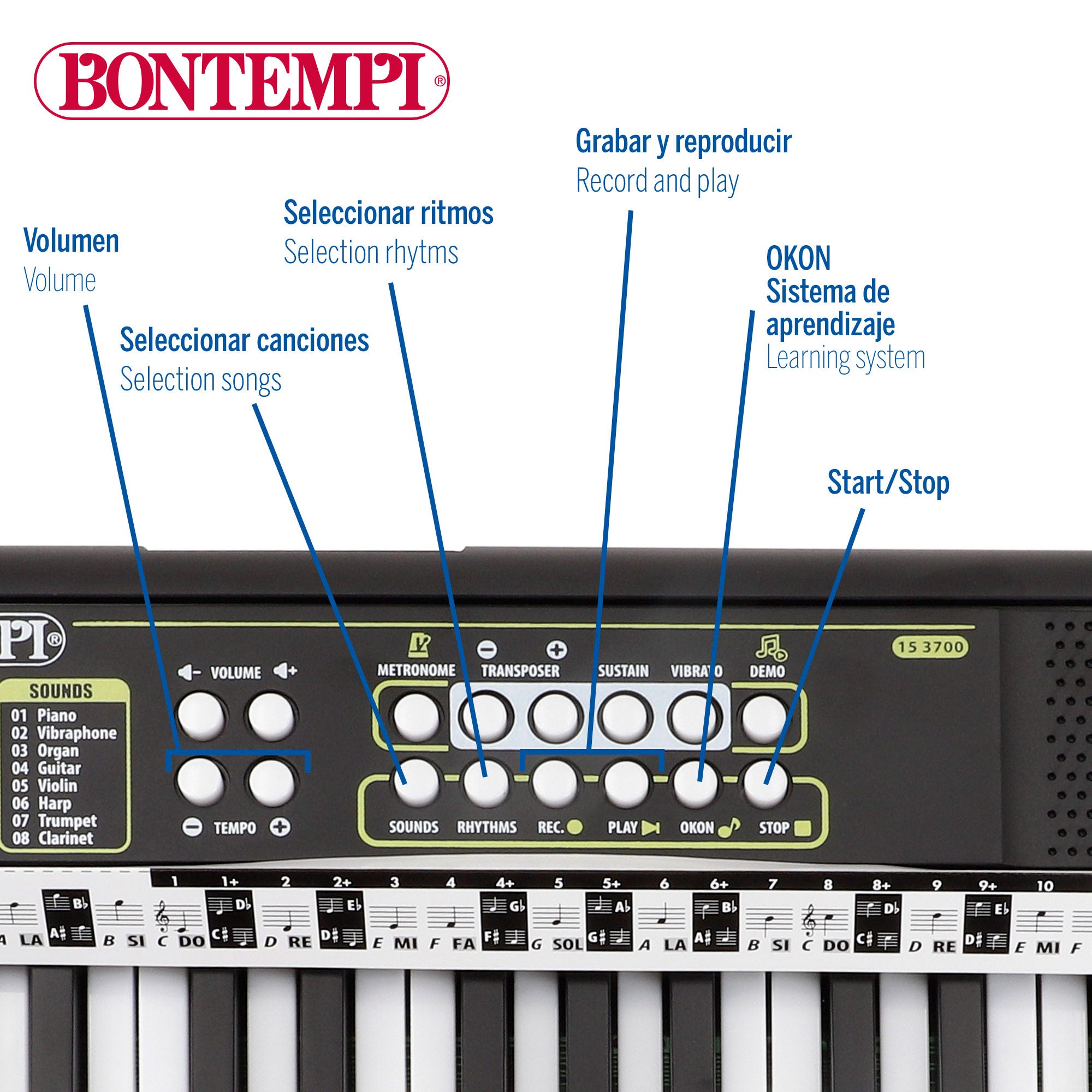 Teclado piano electrónico 37 teclas para niños Bontempi