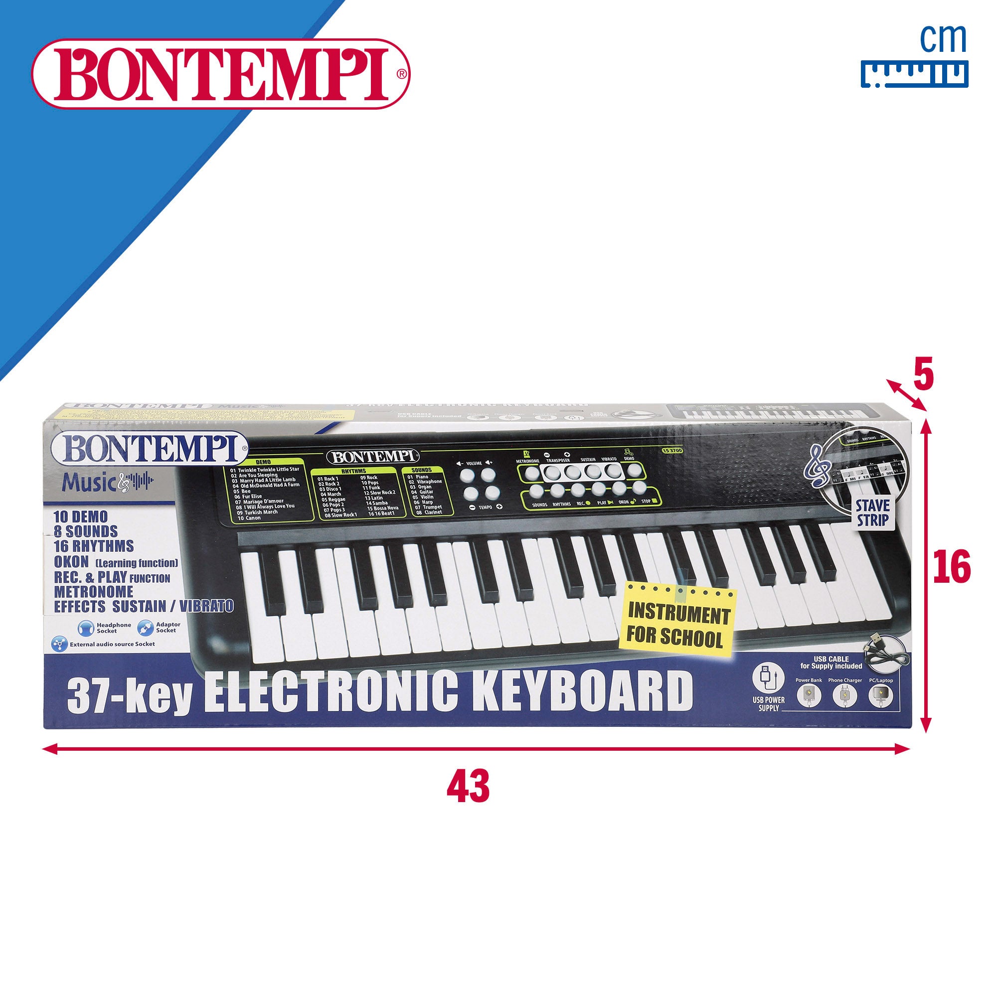 Teclado piano electrónico 37 teclas para niños Bontempi