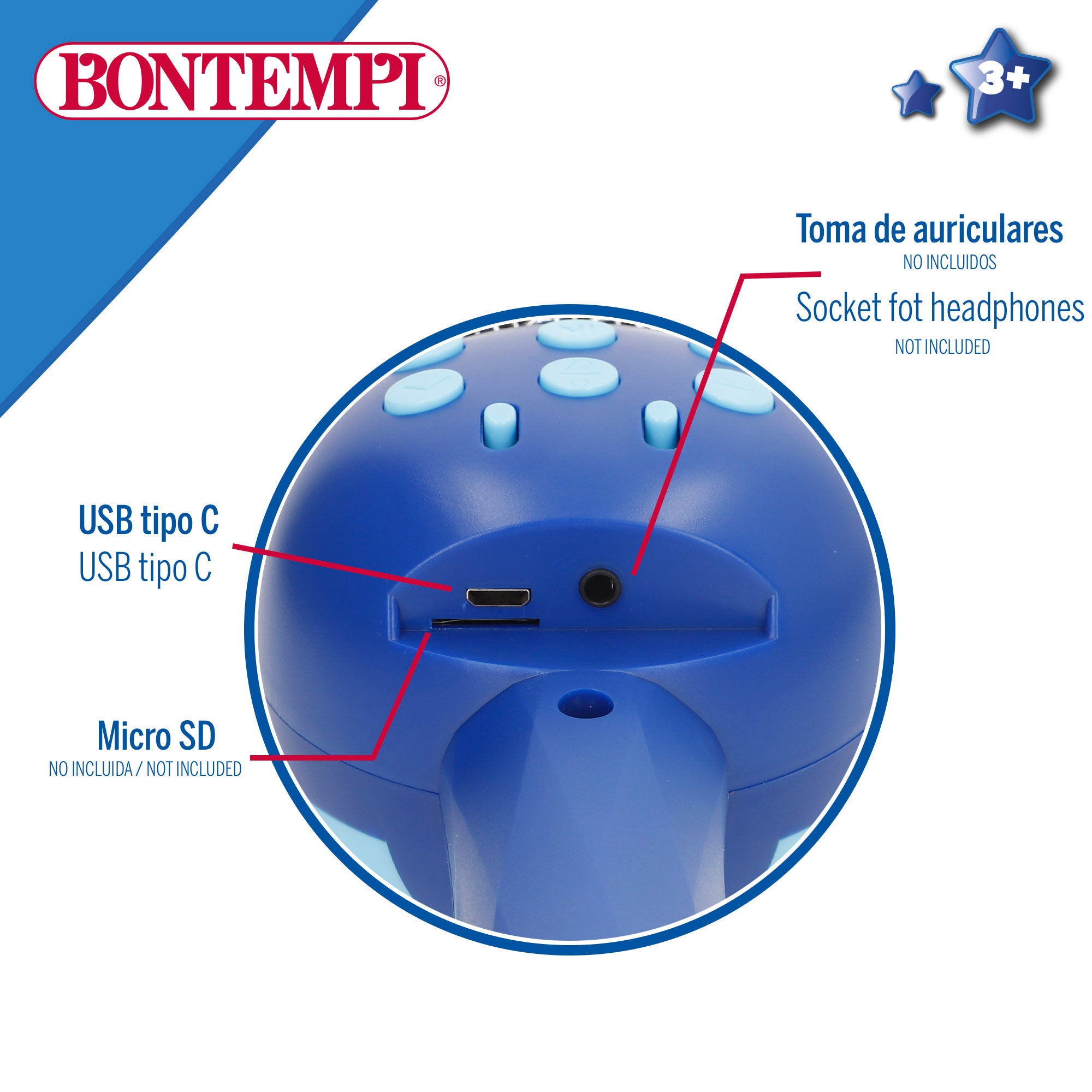 Micrófono infantil inalámbrico azul con altavoz Bontempi