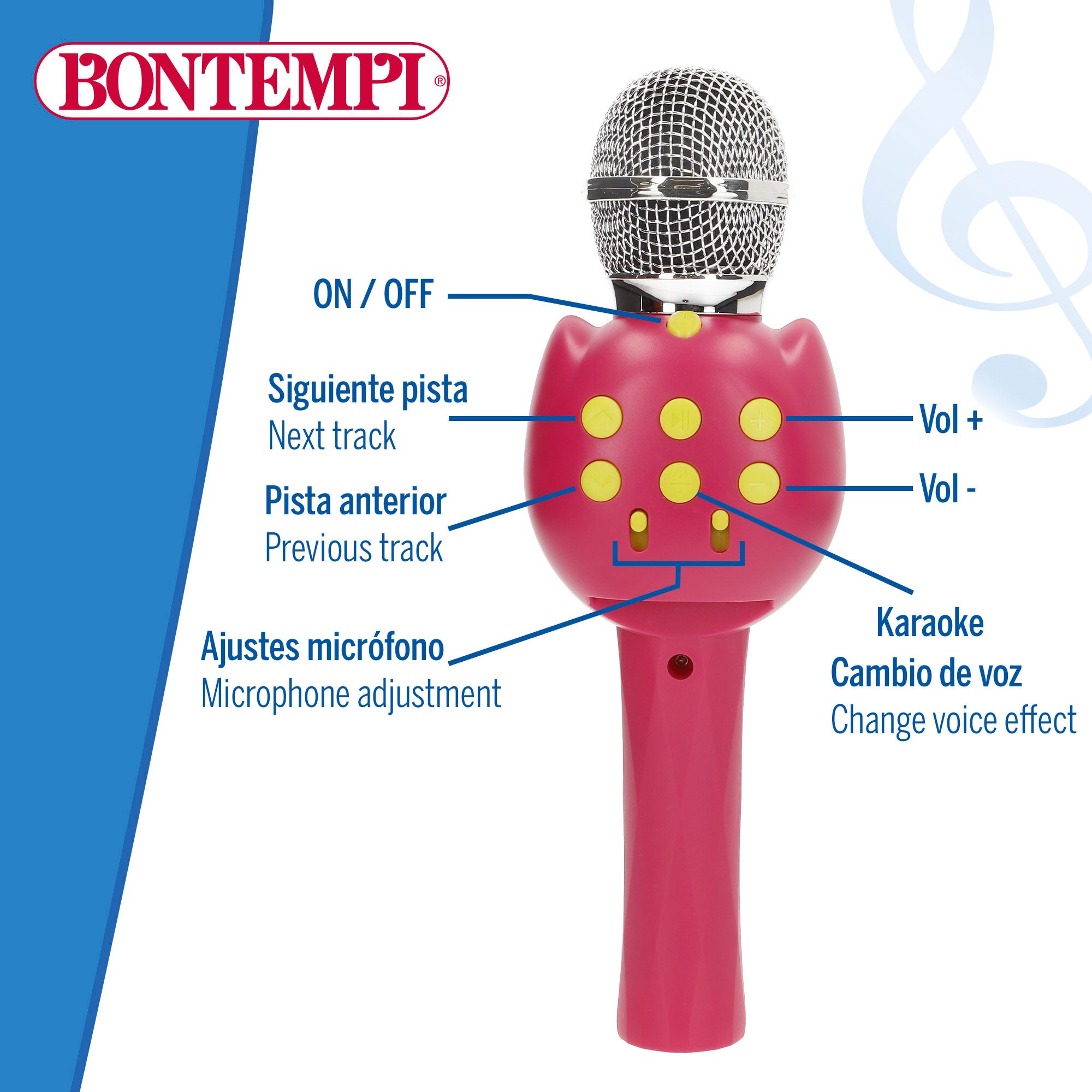 Micrófono infantil inalámbrico rosa con altavoz Bontempi