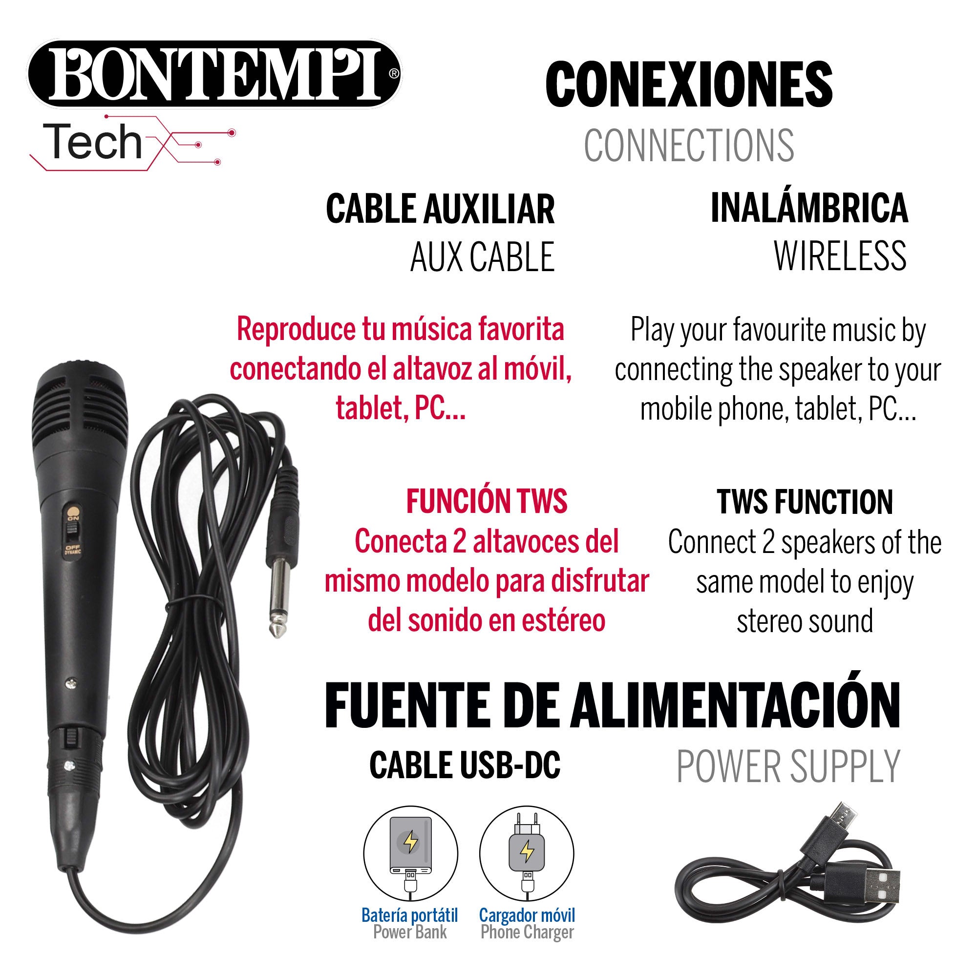 Altavoz inalámbrico con micrófono y luces 19x15x16 cm Bontempi