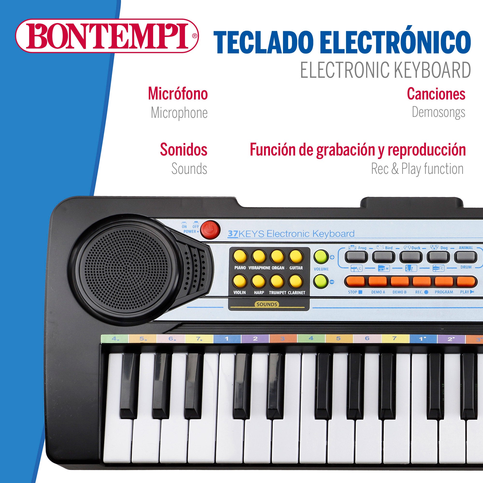 Teclado piano electrónico con micrófono 37 teclas para niños Bontempi
