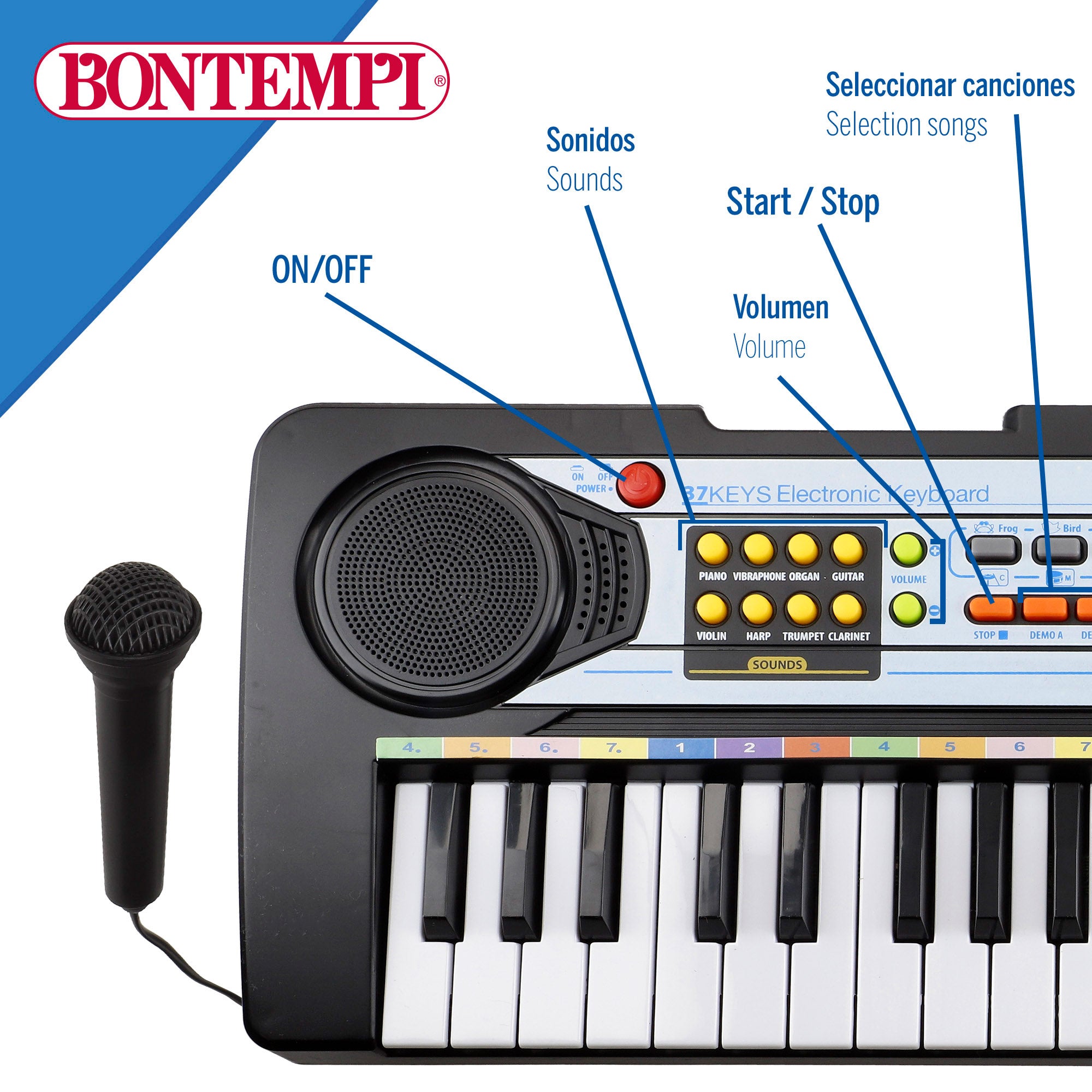 Teclado piano electrónico con micrófono 37 teclas para niños Bontempi