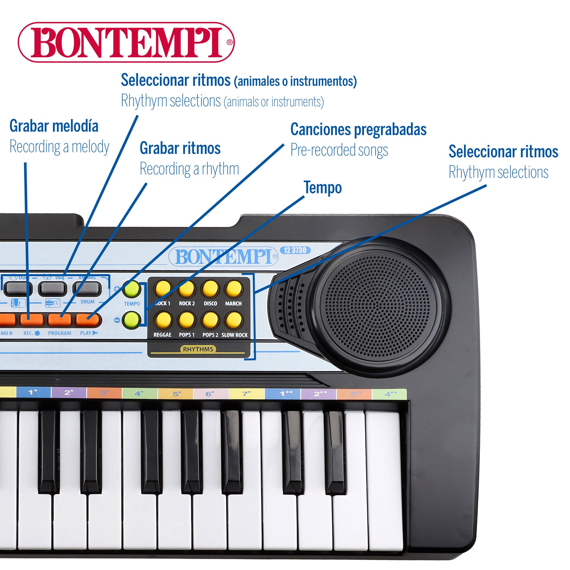 Teclado piano electrónico con micrófono 37 teclas para niños Bontempi