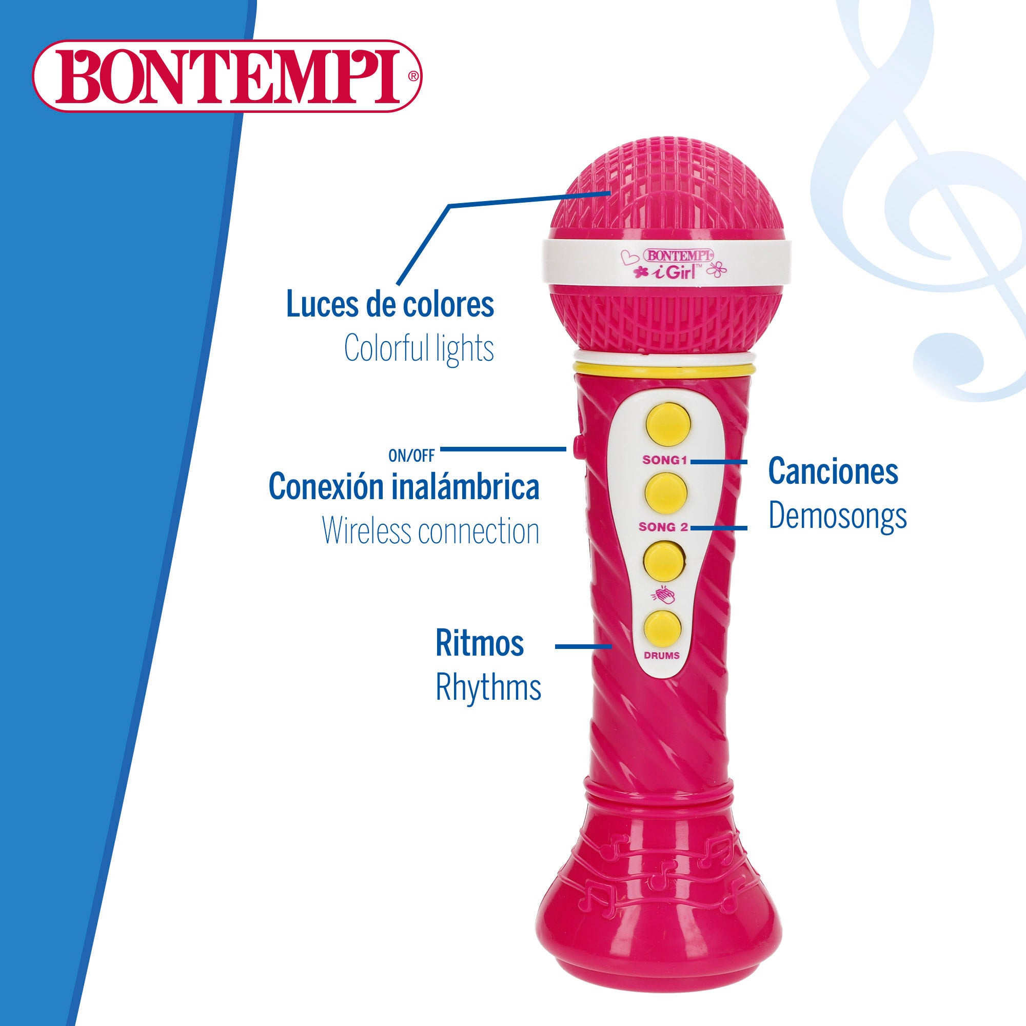 Micrófono inalámbrico de juguete color rosa Bontempi