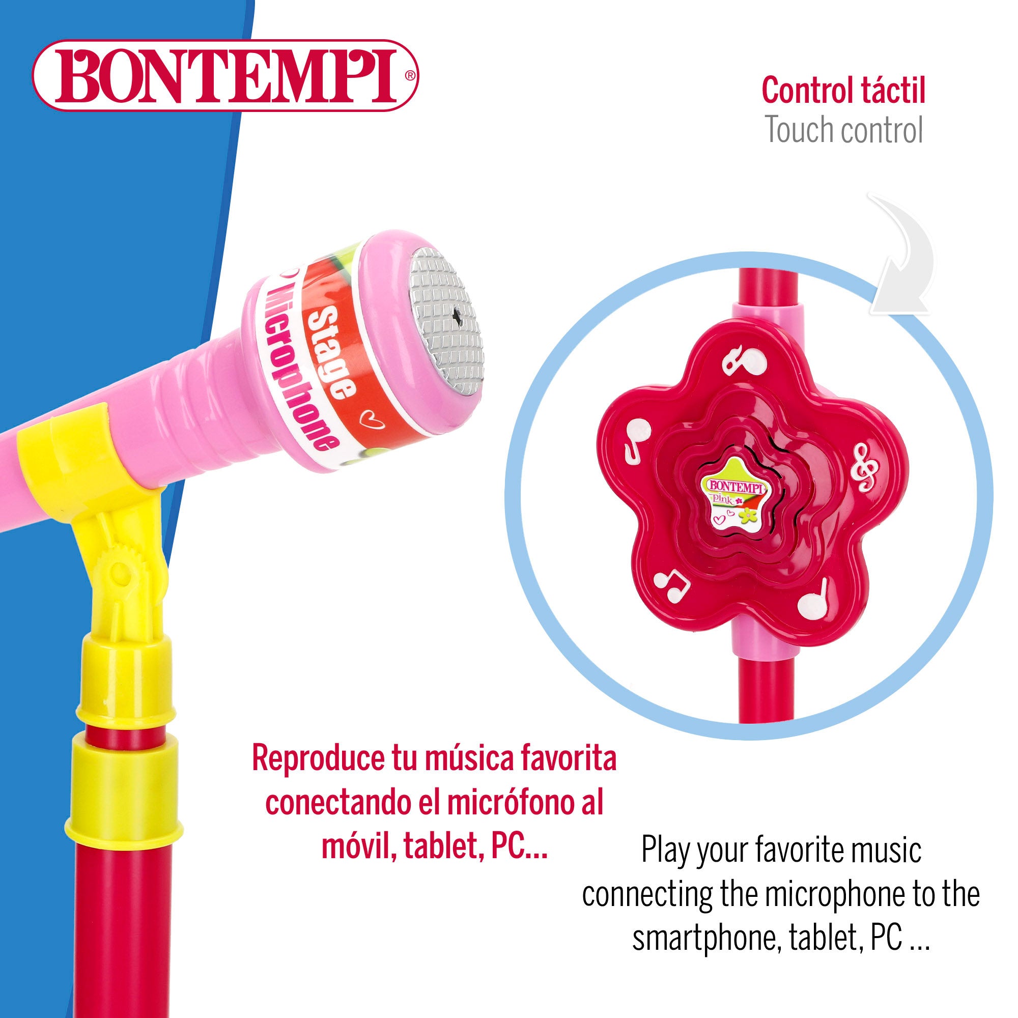 Micrófono de escenario juguete regulable fucsia Bontempi