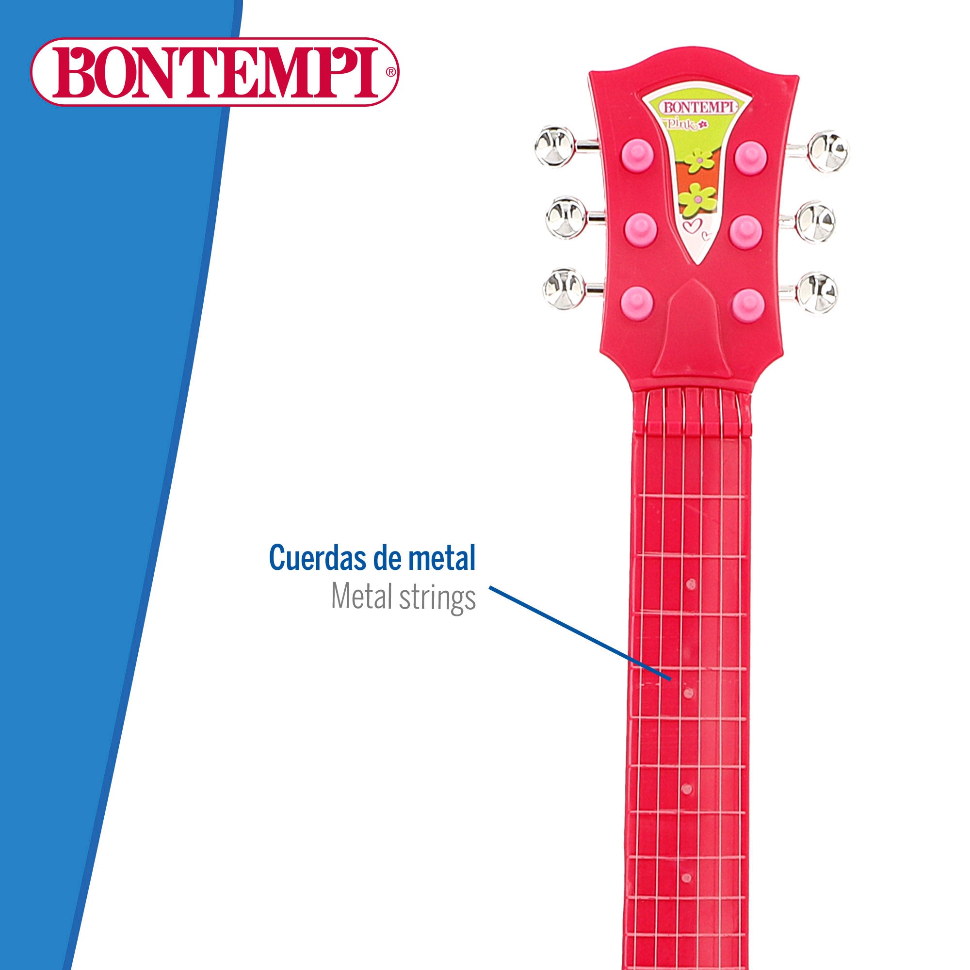 Guitarra eléctrica de juguete rock rojo y rosa 56 cm Bontempi