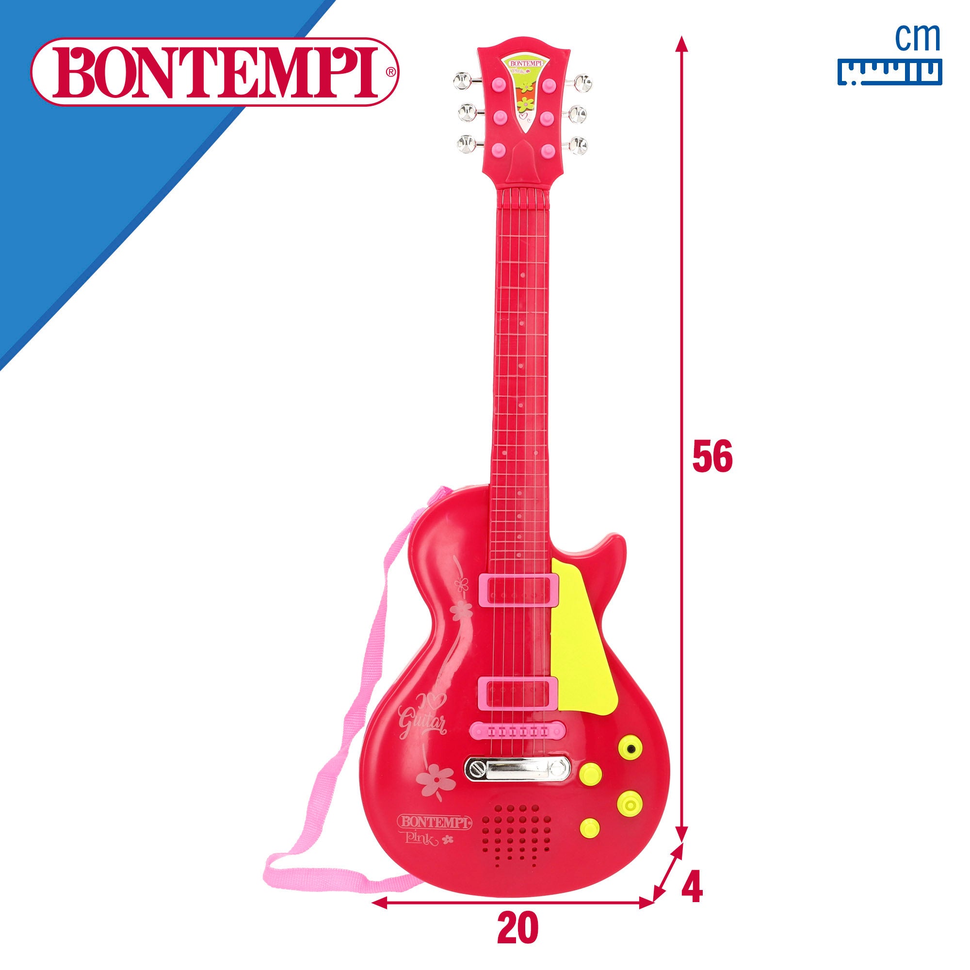 Guitarra eléctrica de juguete rock rojo y rosa 56 cm Bontempi