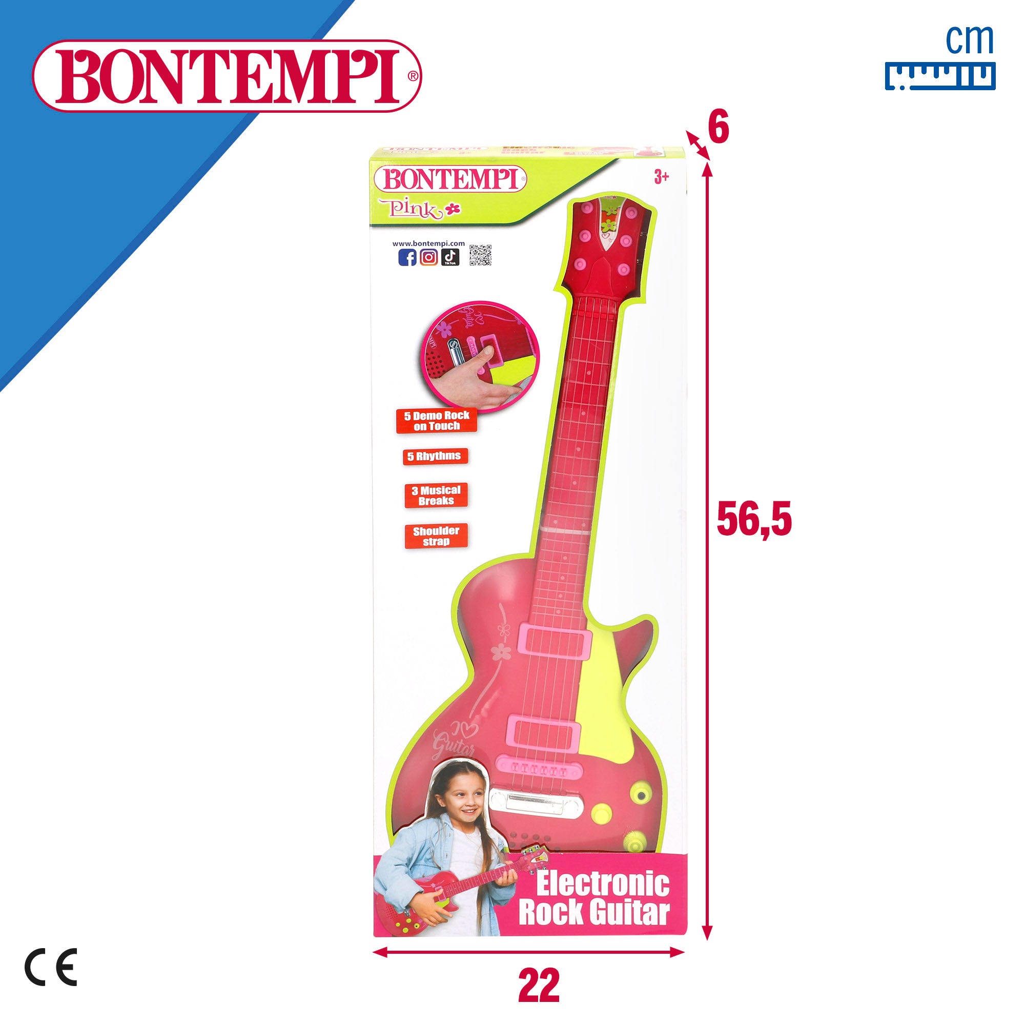 Guitarra eléctrica de juguete rock rojo y rosa 56 cm Bontempi