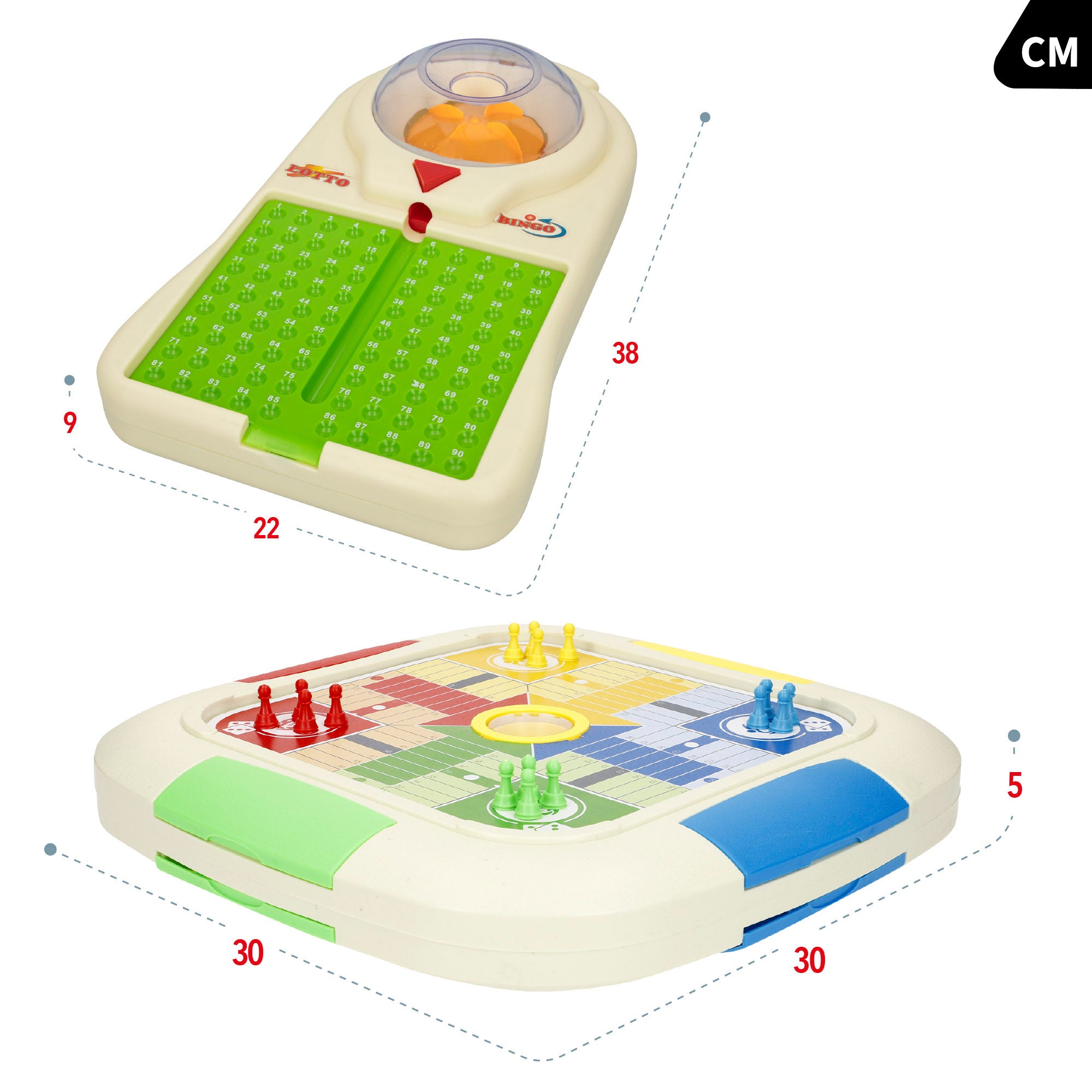 Conjunto de 3 jogos de tabuleiro: Parcheesi, Goose Game e Bingo CB Games