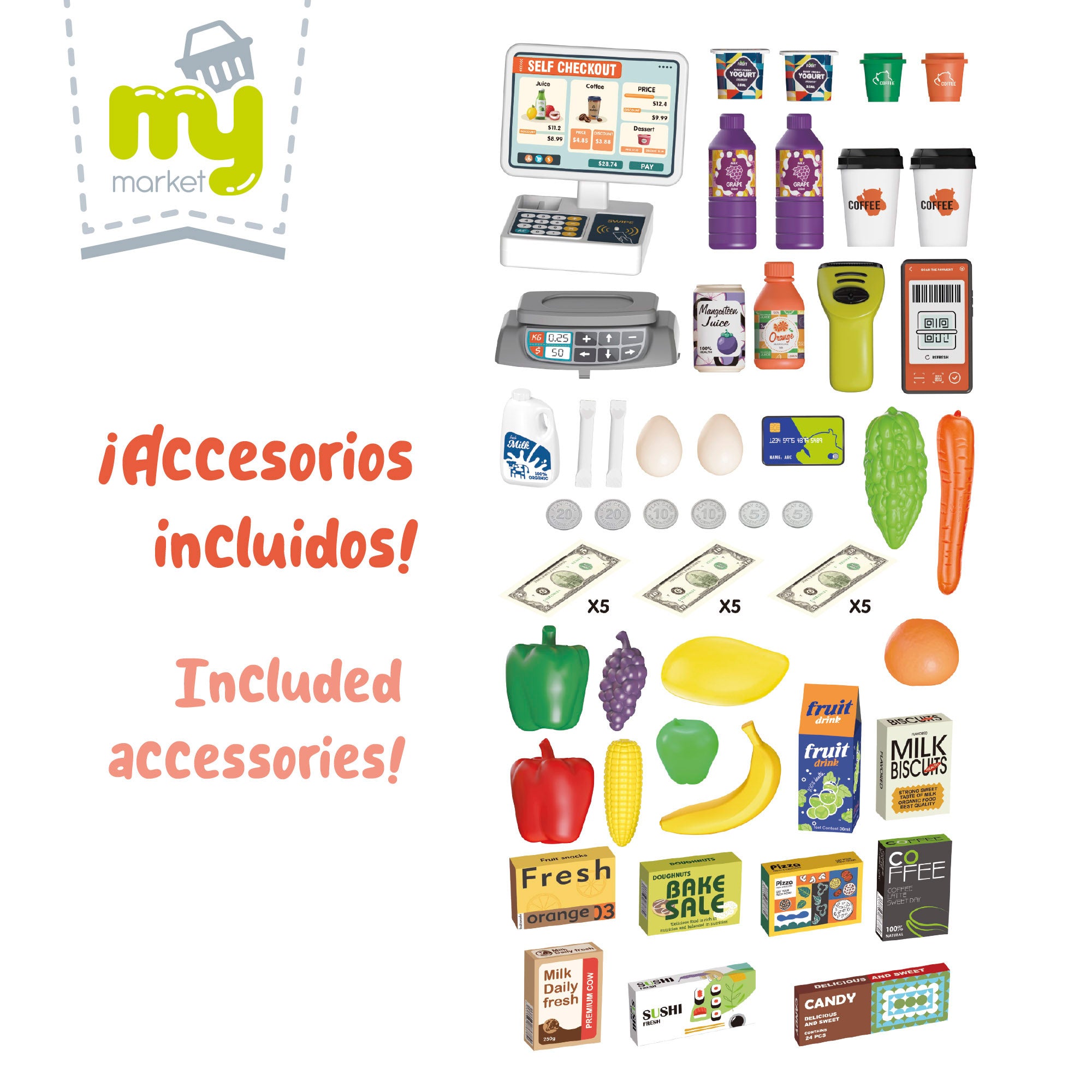 Supermercado de brinquedos My Home com carrinho de compras, luzes e sons.