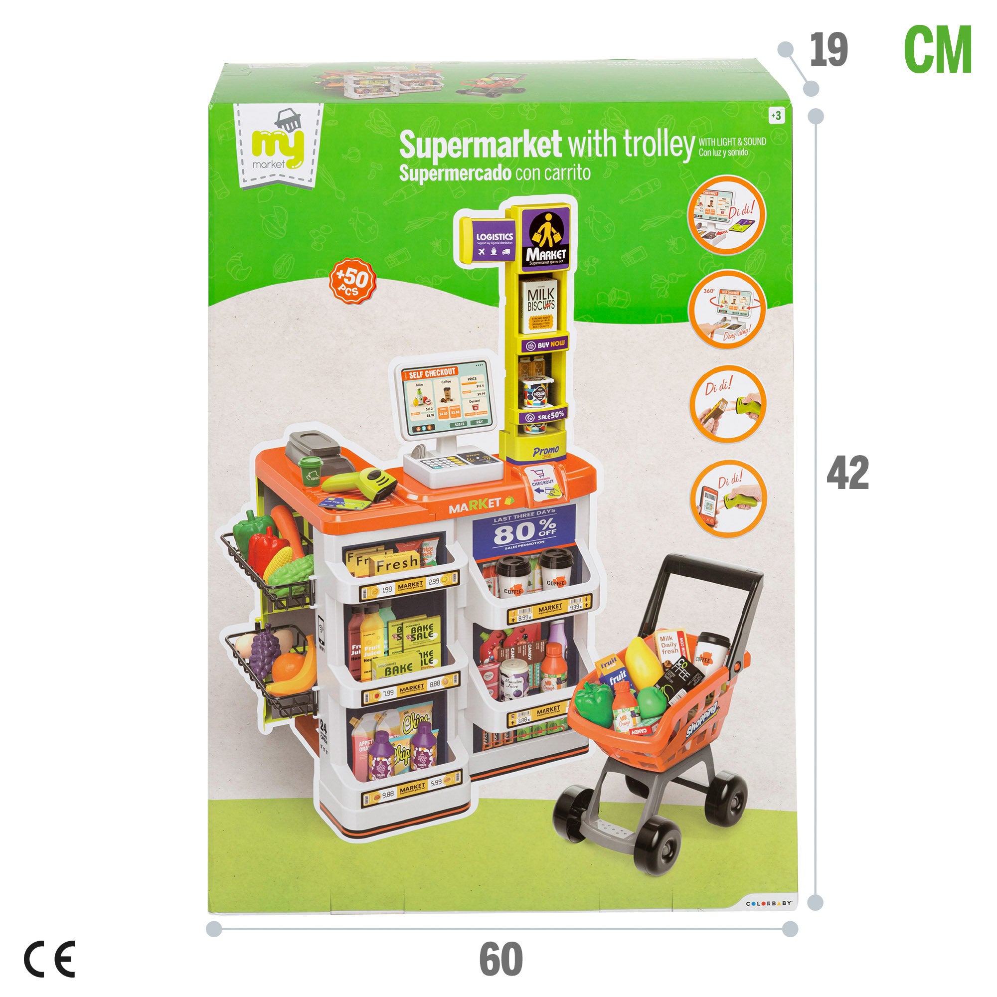 Supermercado de brinquedos My Home com carrinho de compras, luzes e sons.