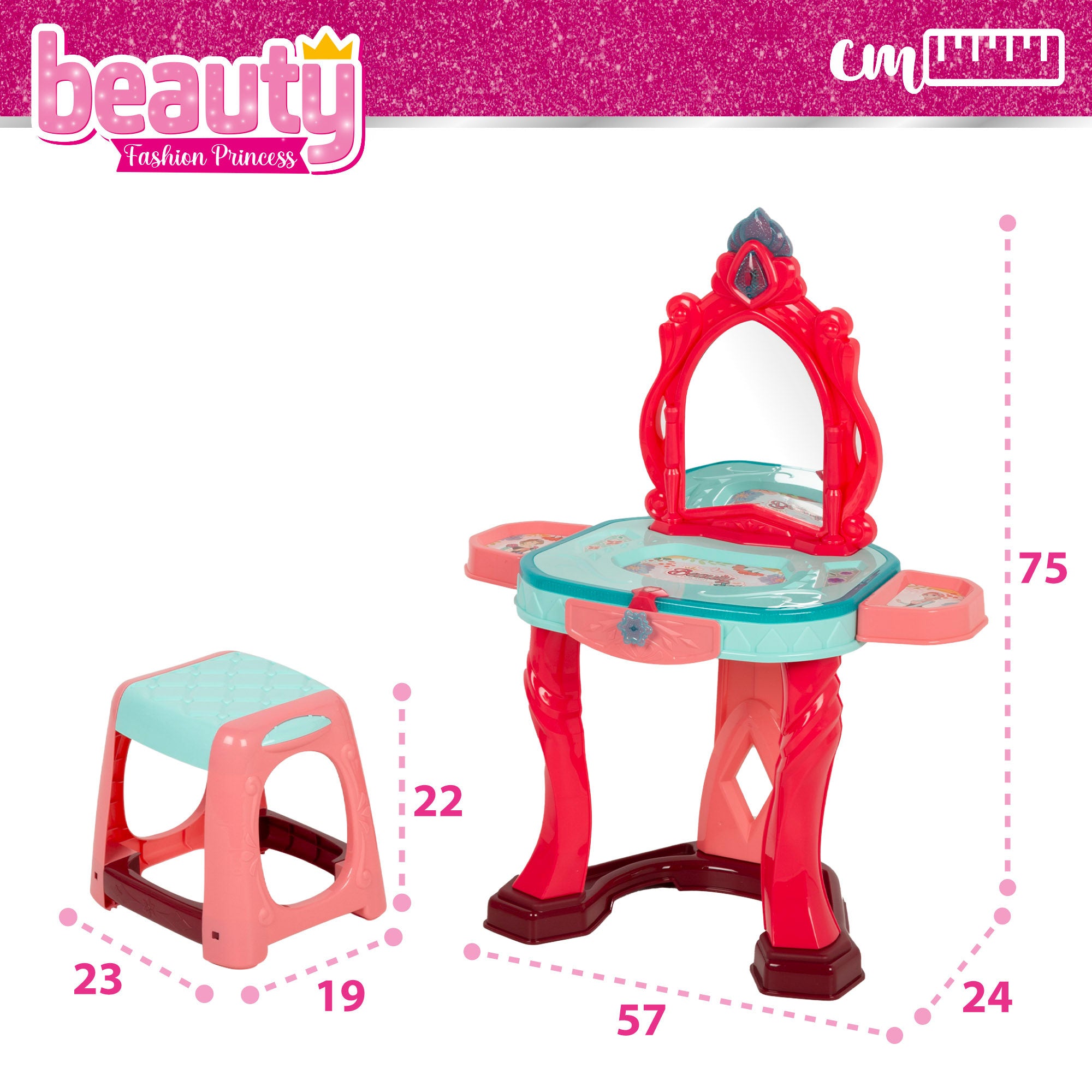 Toucador infantil com luz, som e banquinho.