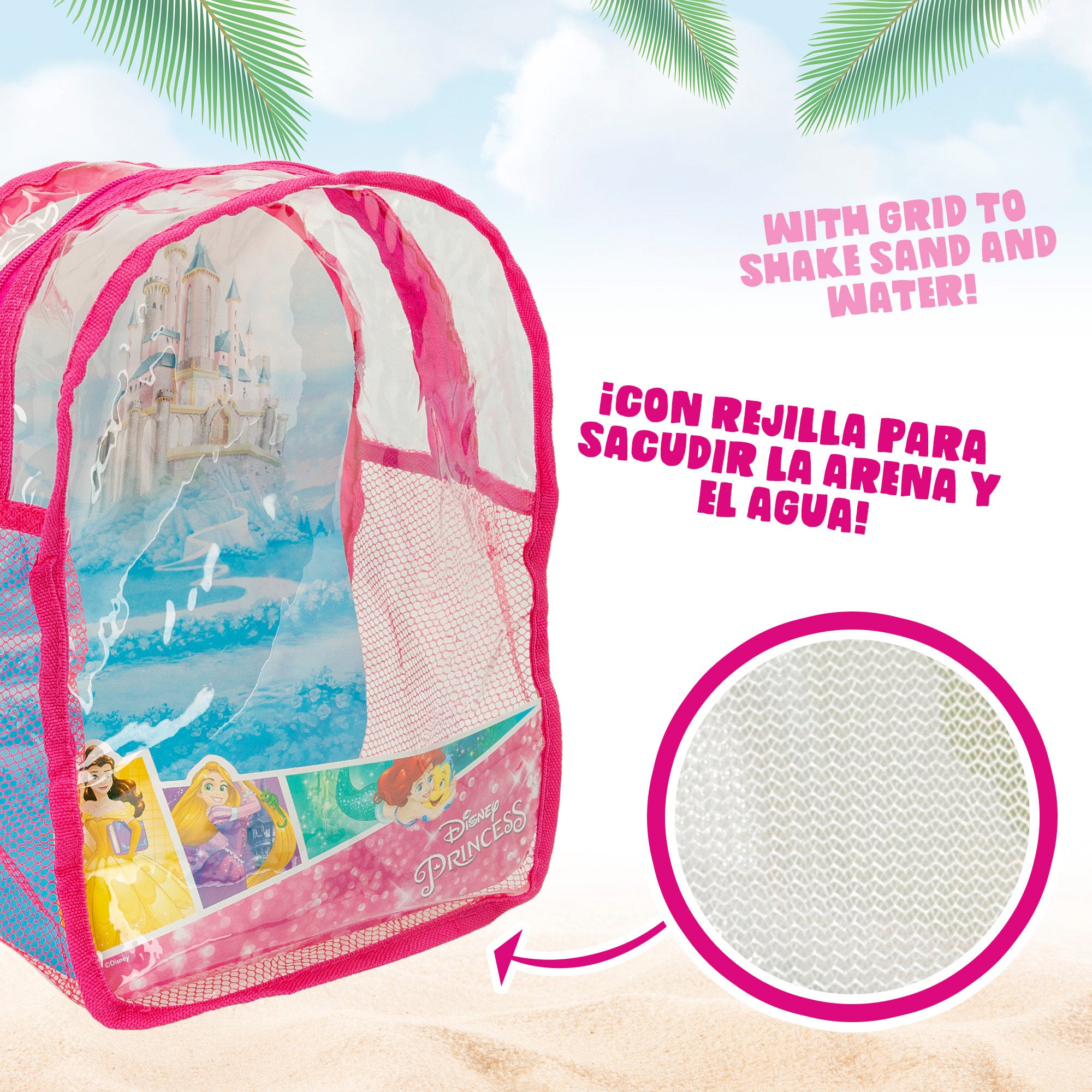 Disney Princess Set cubo de playa con accesorios y mochila transporte