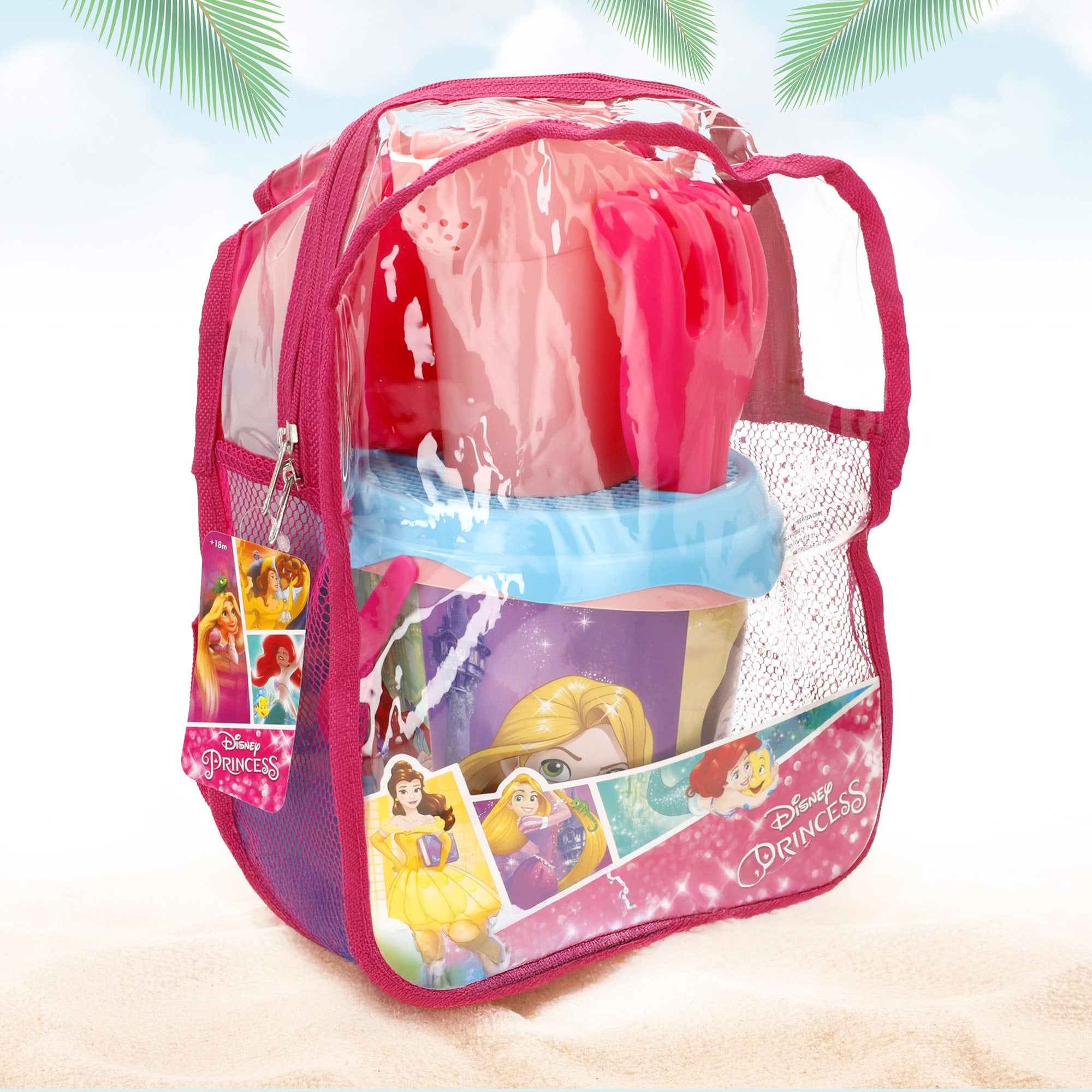 Disney Princess Set cubo de playa con accesorios y mochila transporte