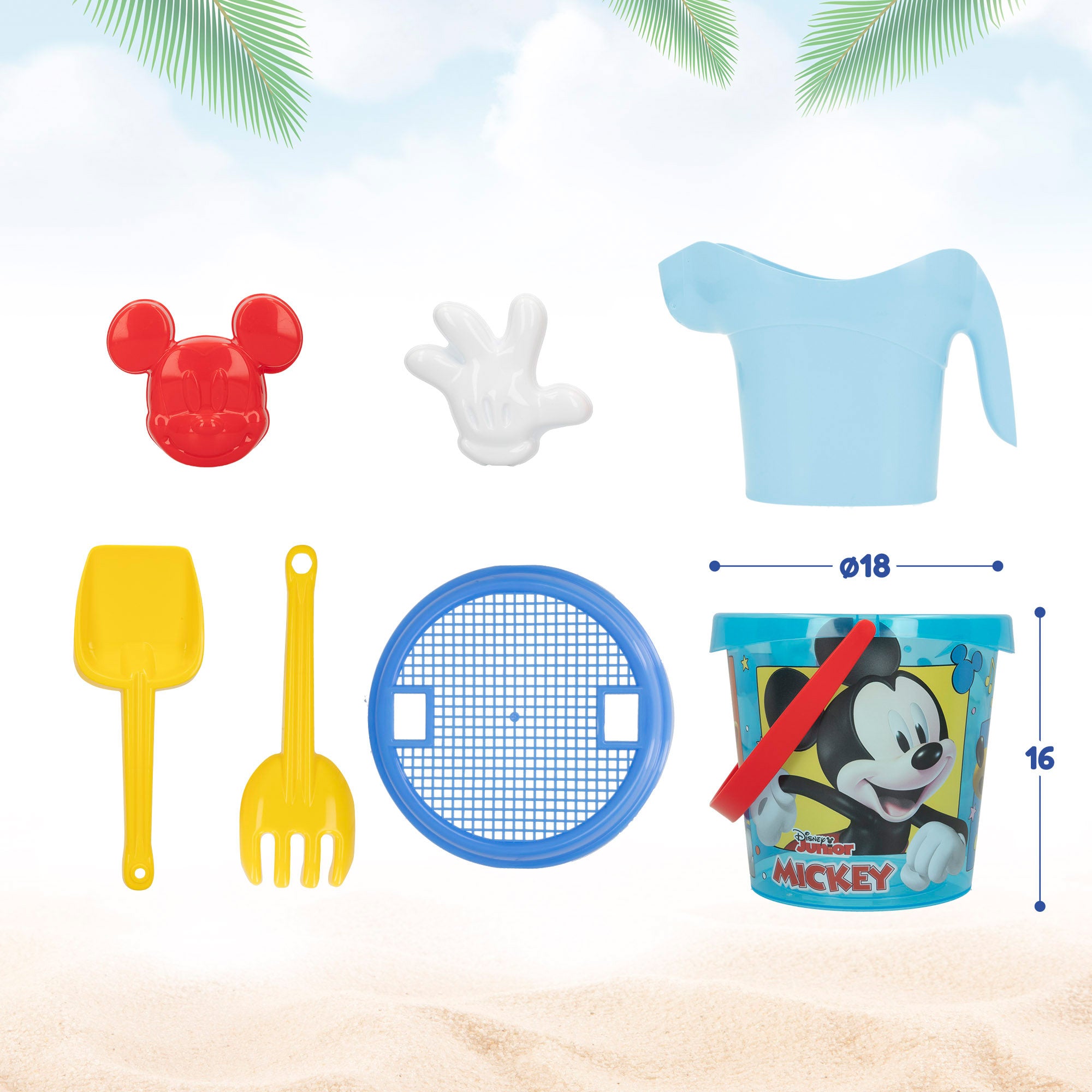 Mickey Set cubo de playa con accesorios y mochila transporte