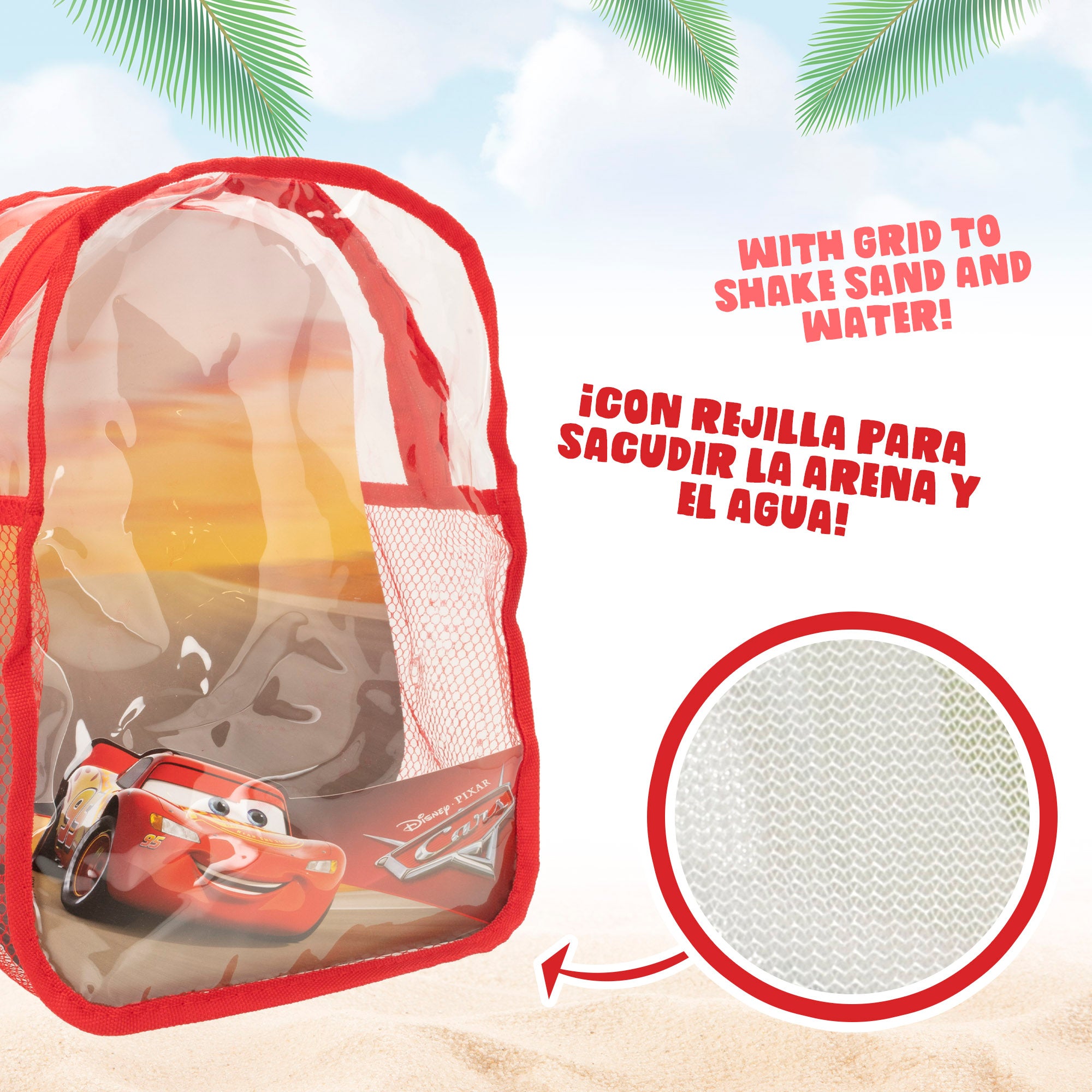 Cars Set cubo playa con accesorios y mochila transporte
