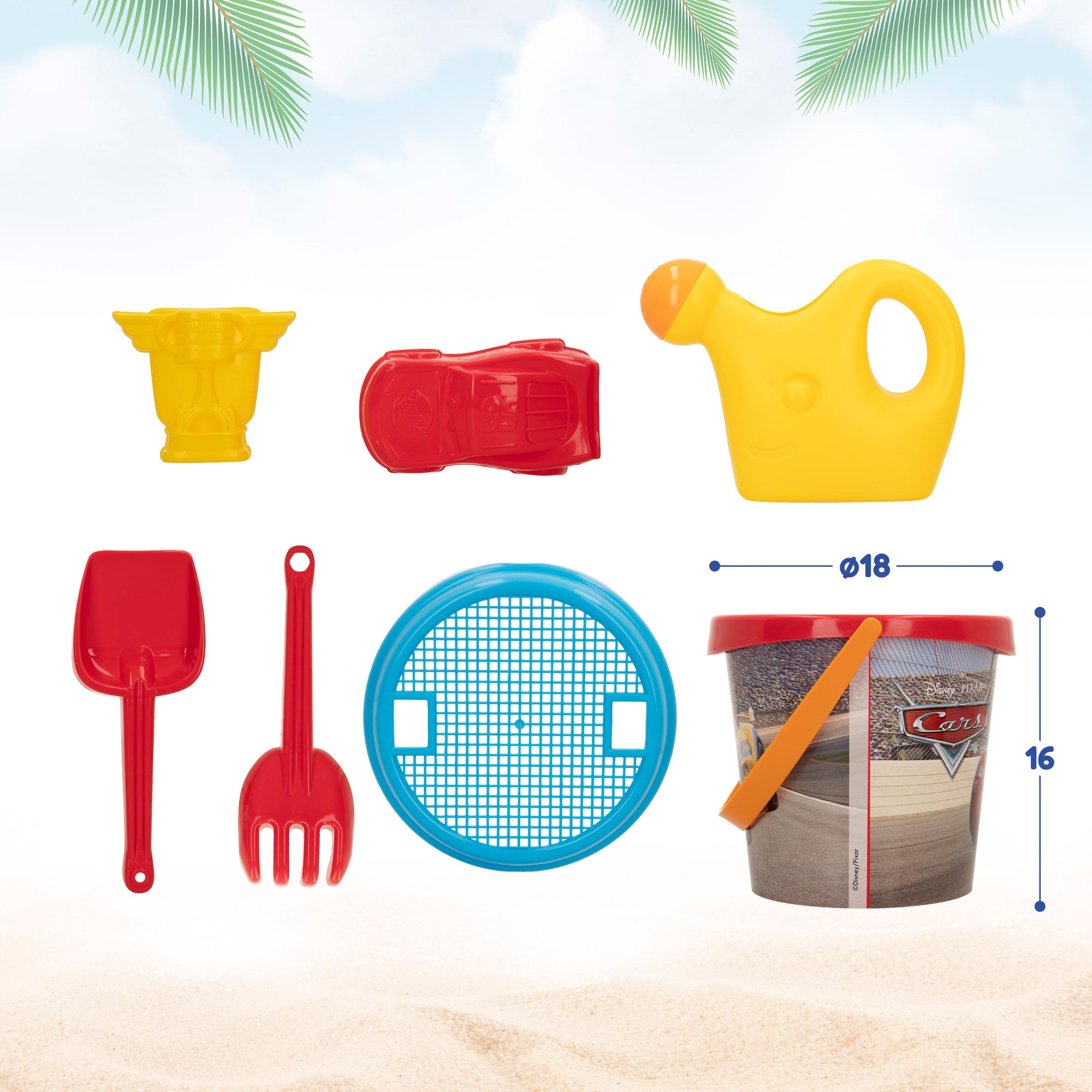 Cars Set cubo playa con accesorios y mochila transporte