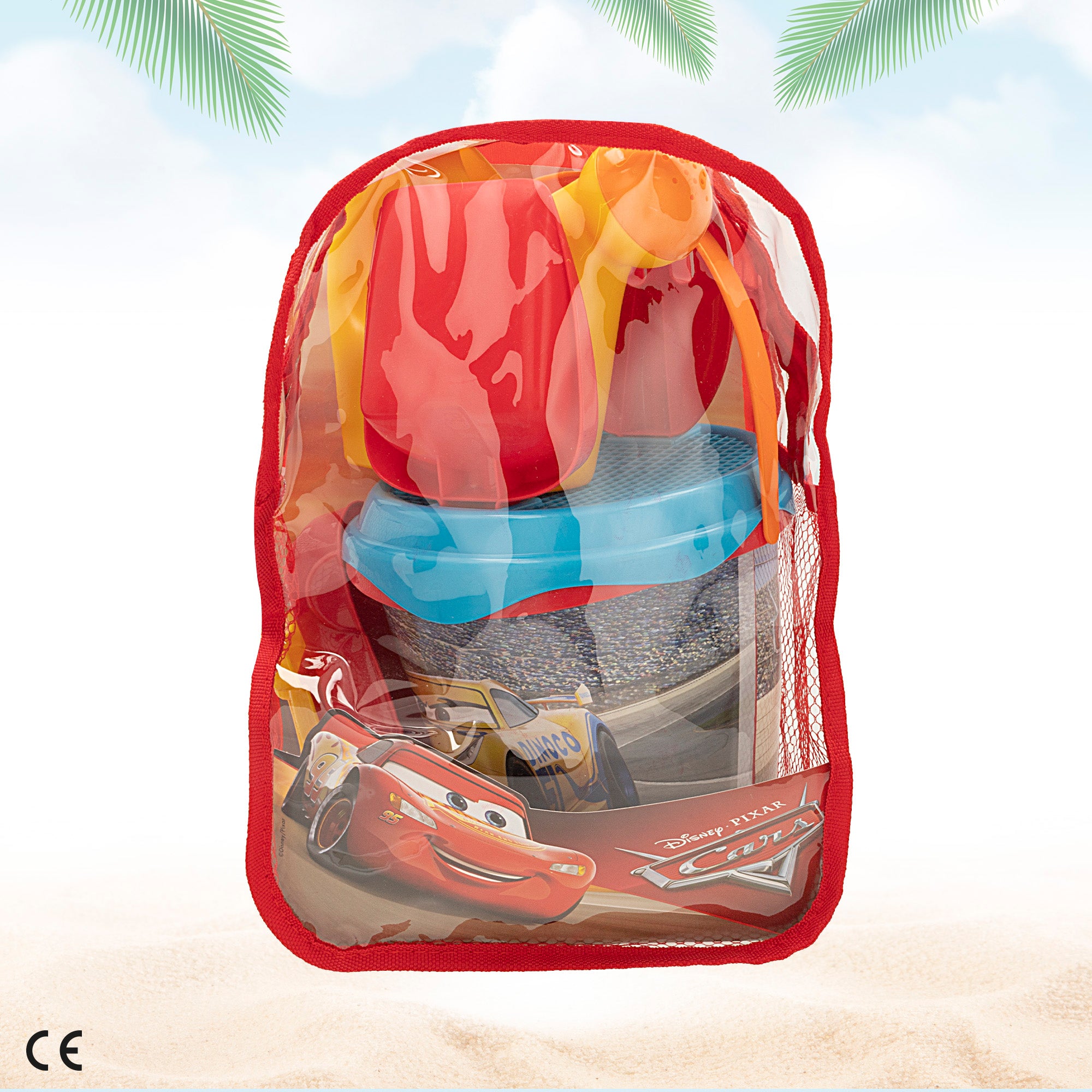 Cars Set cubo playa con accesorios y mochila transporte