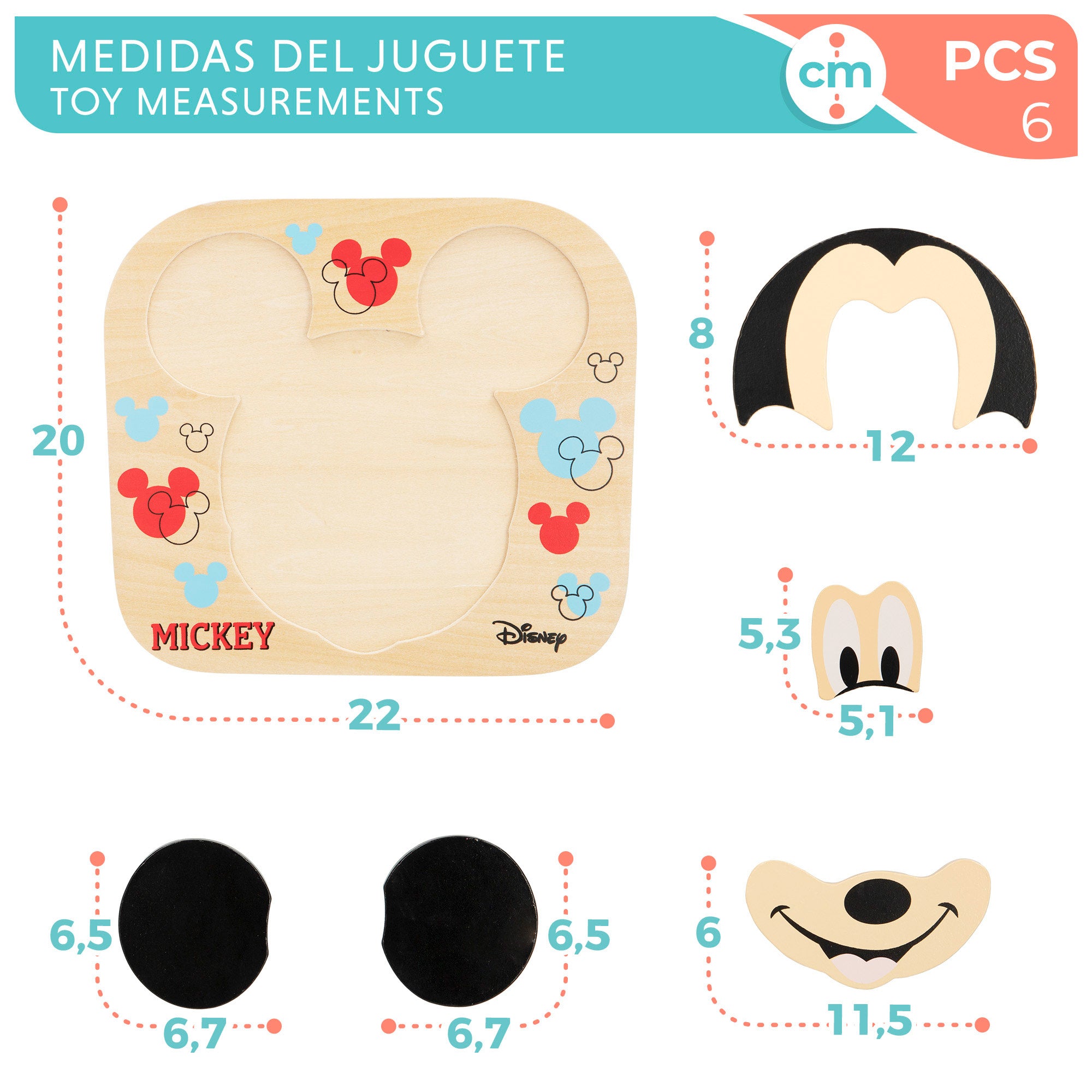 WOOMAX Disney Puzzle madera Mickey 6 piezas