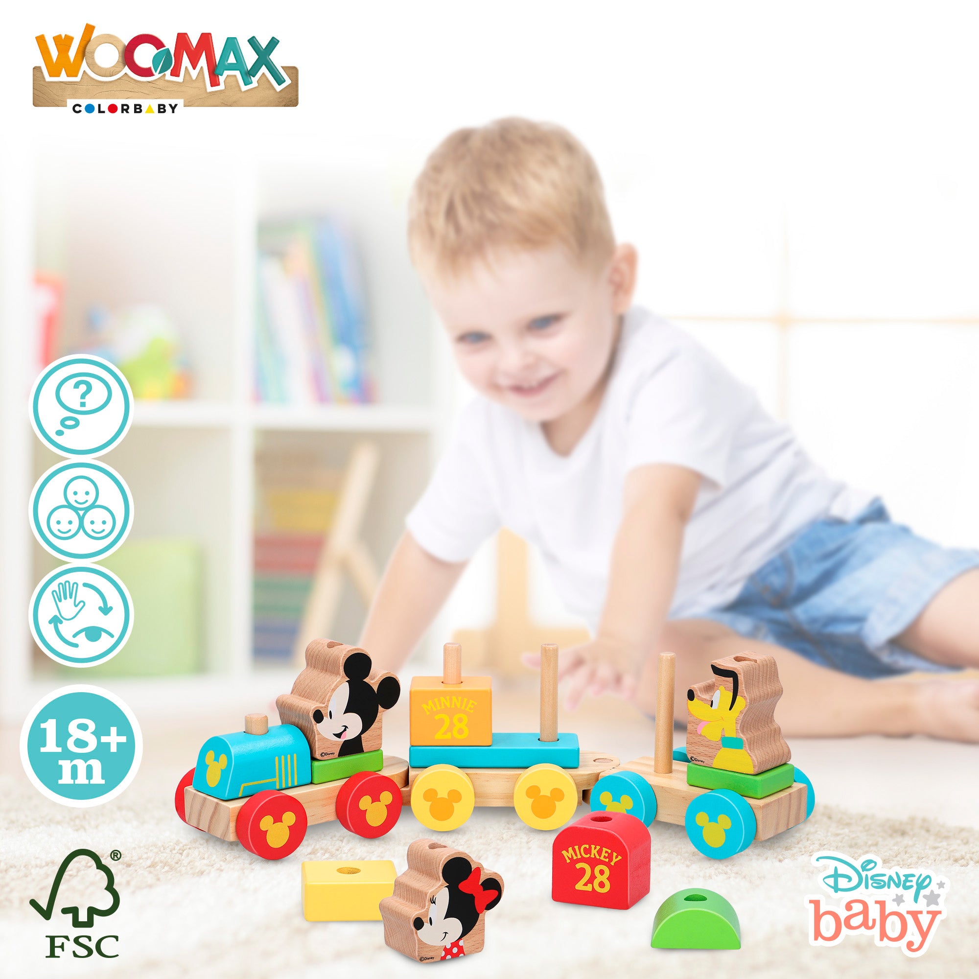 WOOMAX Disney Comboio de Madeira Mickey e Minnie