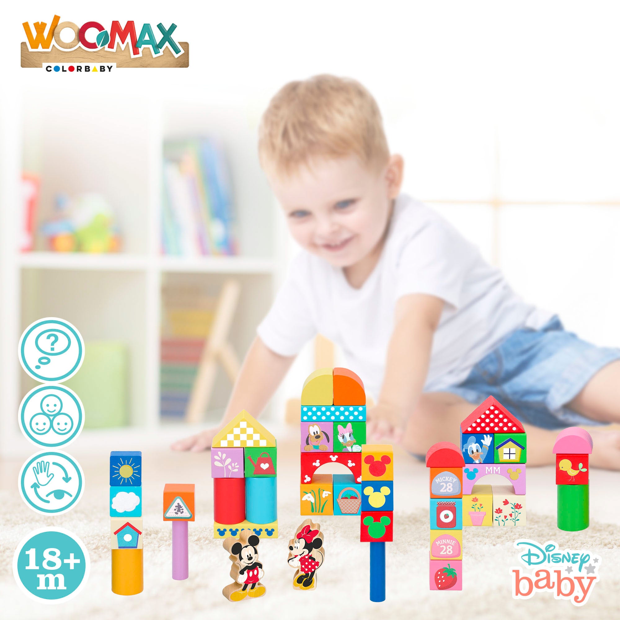 WOOMAX Disney Bloques de madera bebés 40 piezas