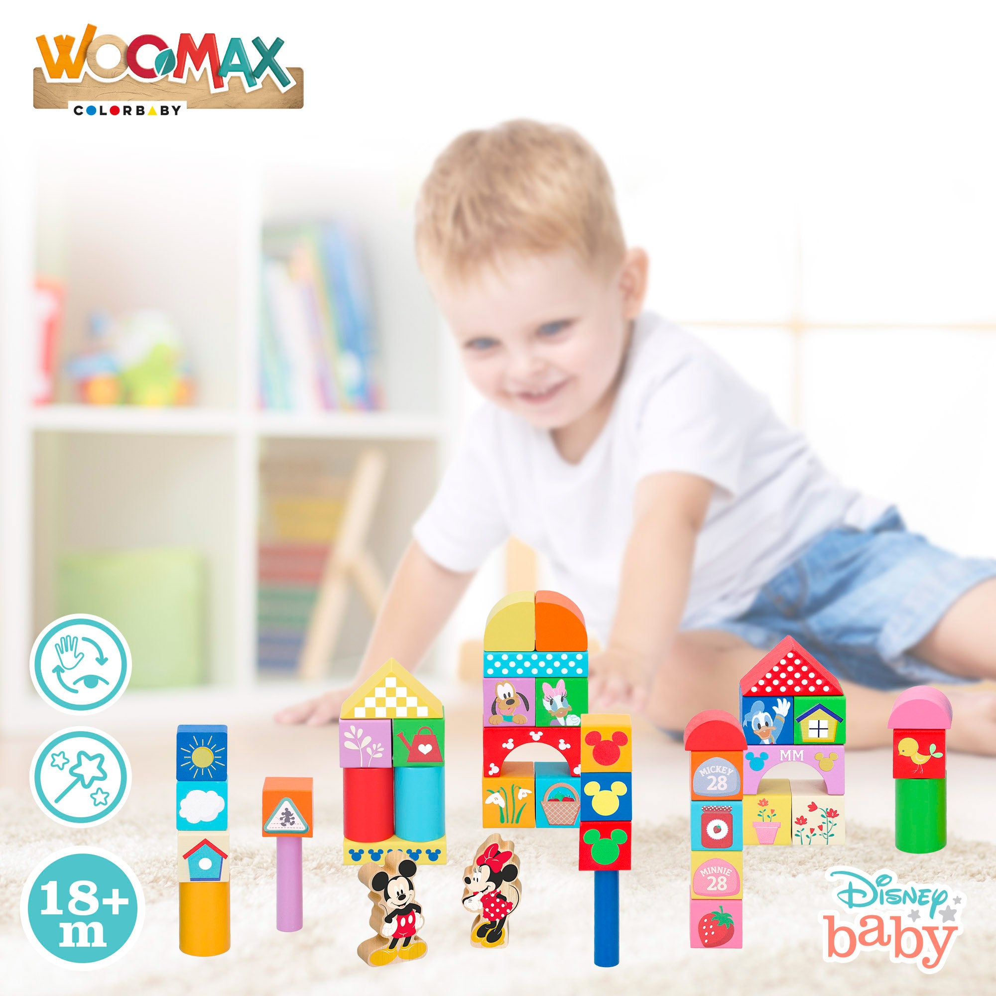 WOOMAX Disney Bloques de madera bebés 40 piezas