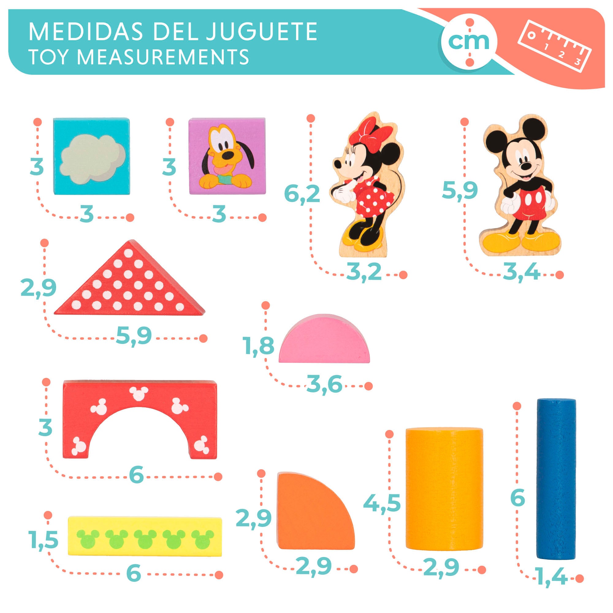 WOOMAX Disney Bloques de madera bebés 40 piezas