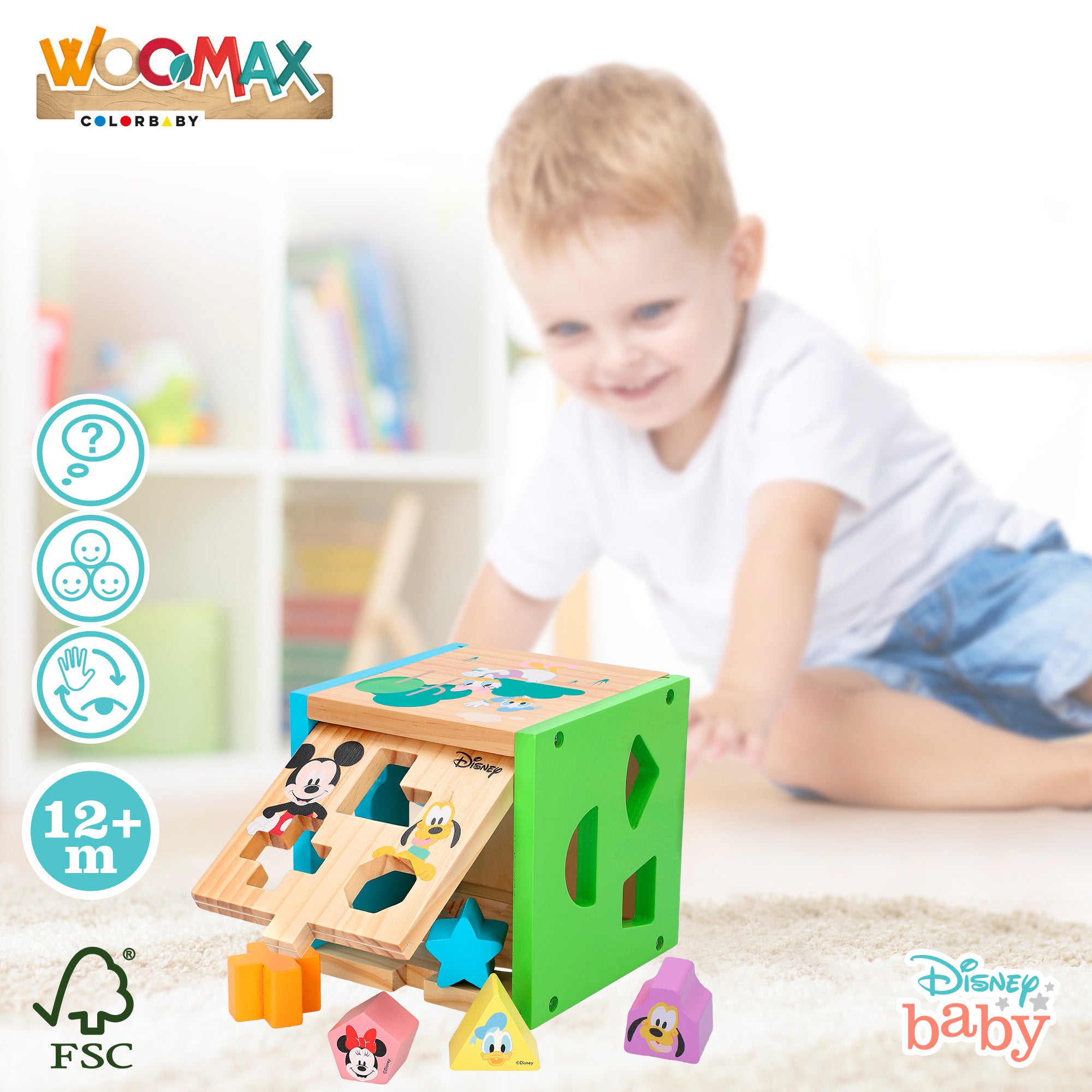 Cubo de encaixe em madeira WOOMAX Disney com 13 peças