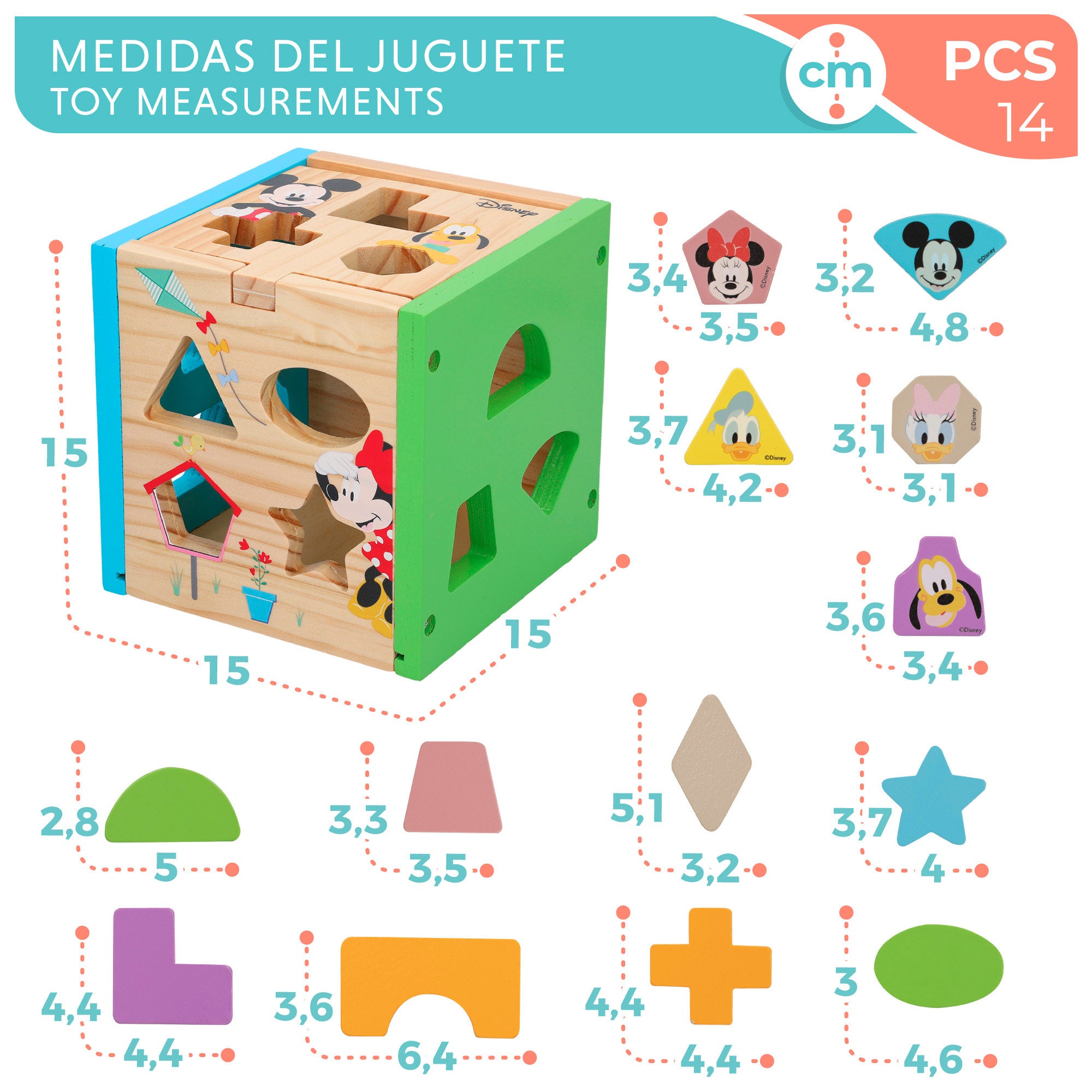 Cubo de encaixe em madeira WOOMAX Disney com 13 peças