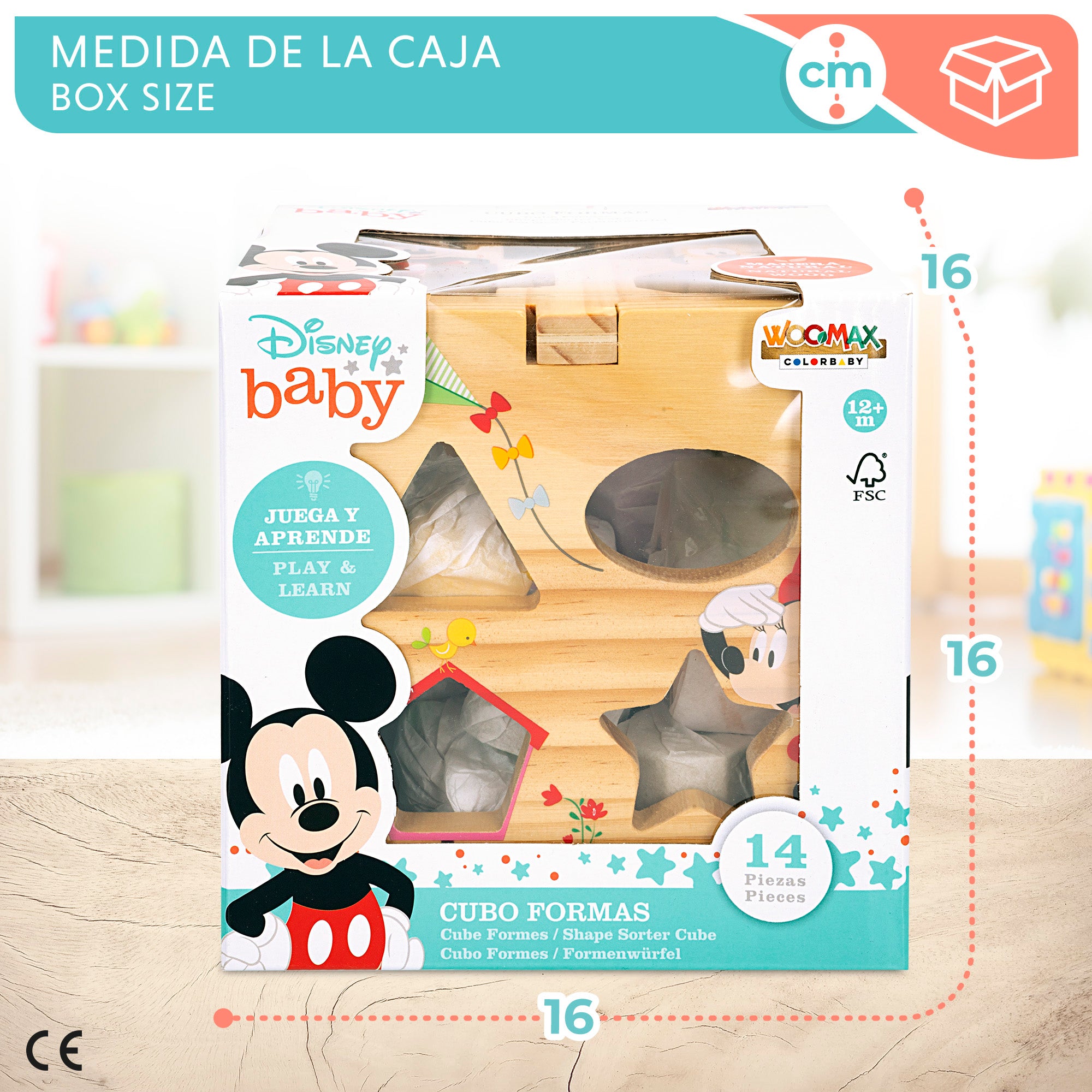Cubo de encaixe em madeira WOOMAX Disney com 13 peças