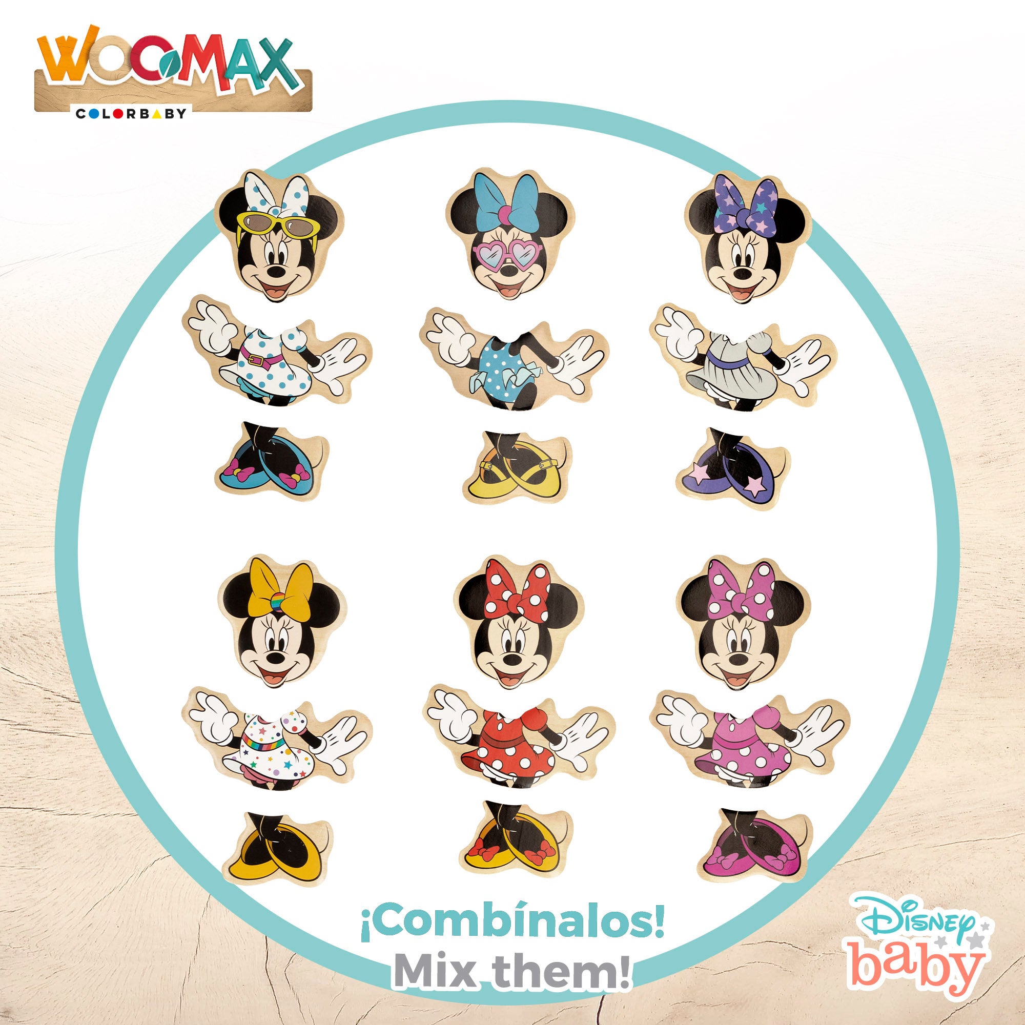 WOOMAX Disney Puzzle de madera Minnie con traje
